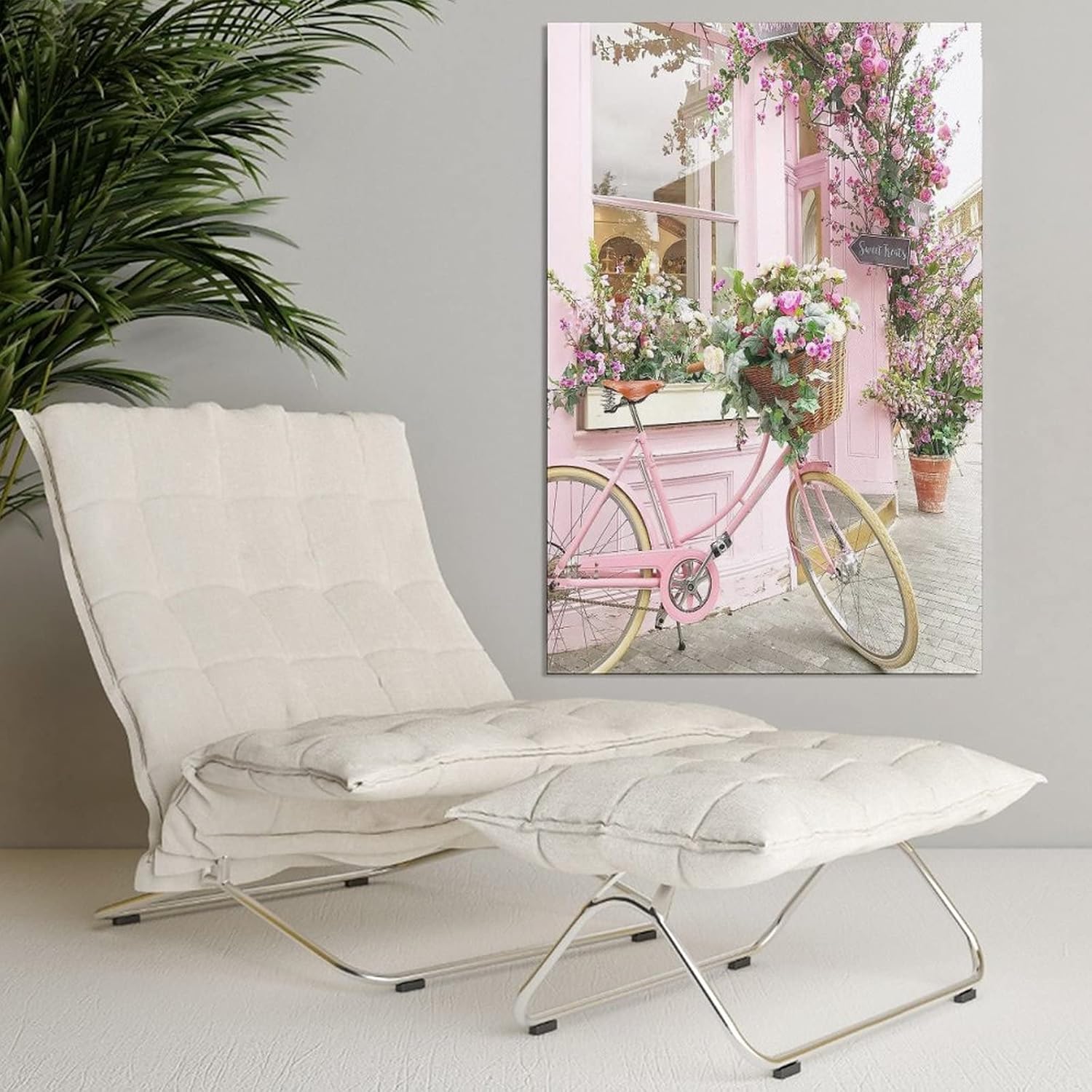 Paris Florist Romantic Pink Bike Wall Art Painting