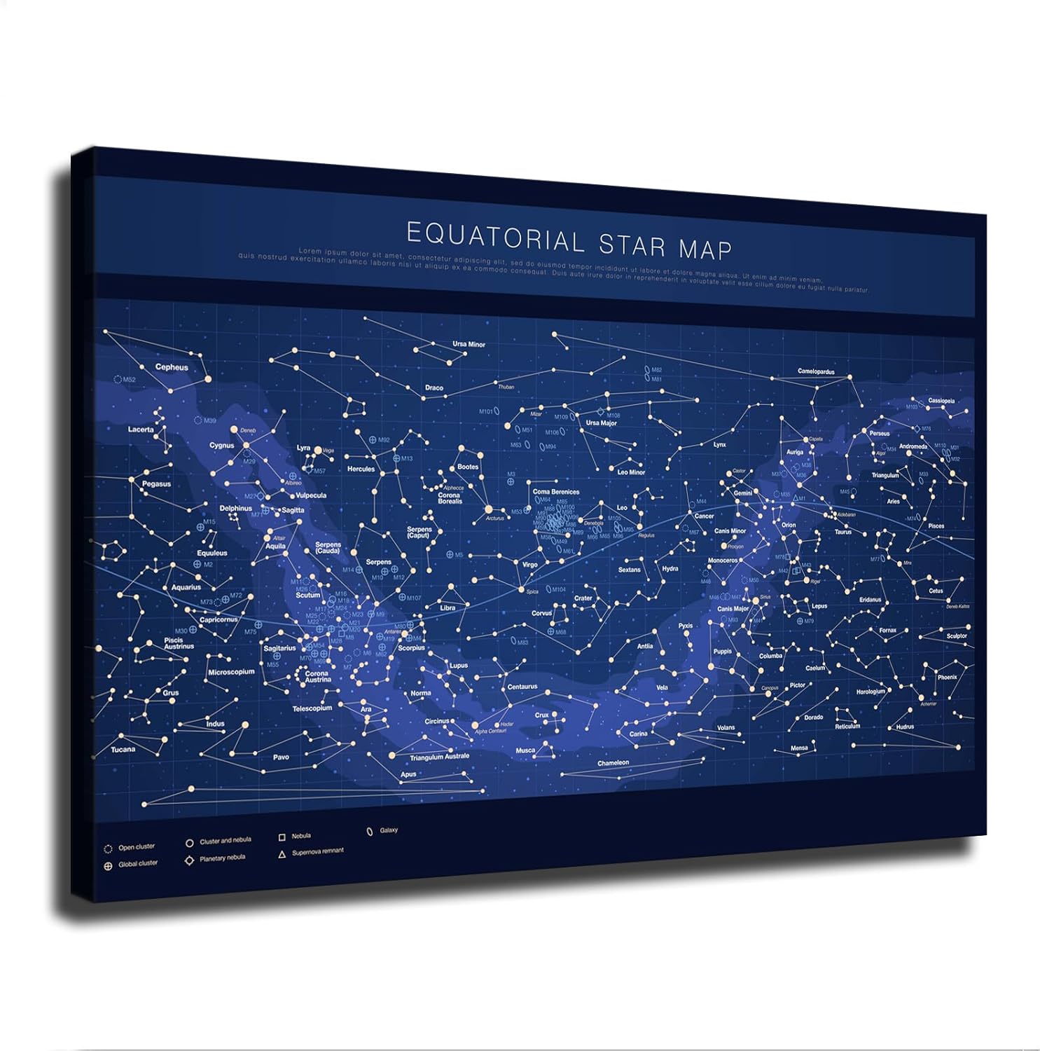 Highly Detailed Equatorial Star Map Poster Canvas Wall Art Framed