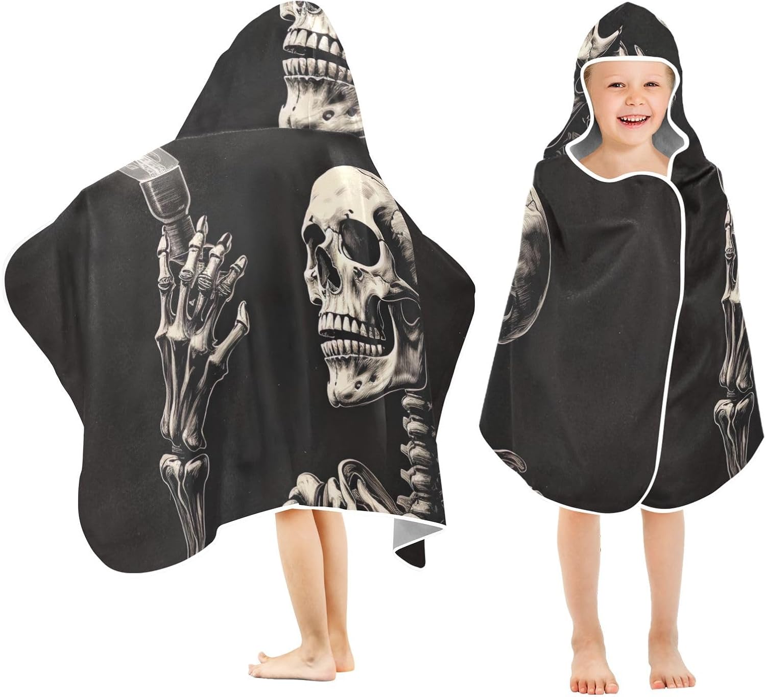 Skeleton Light Bulb Kids Bath Towel 24x50 Inch Hooded Towel for Children
