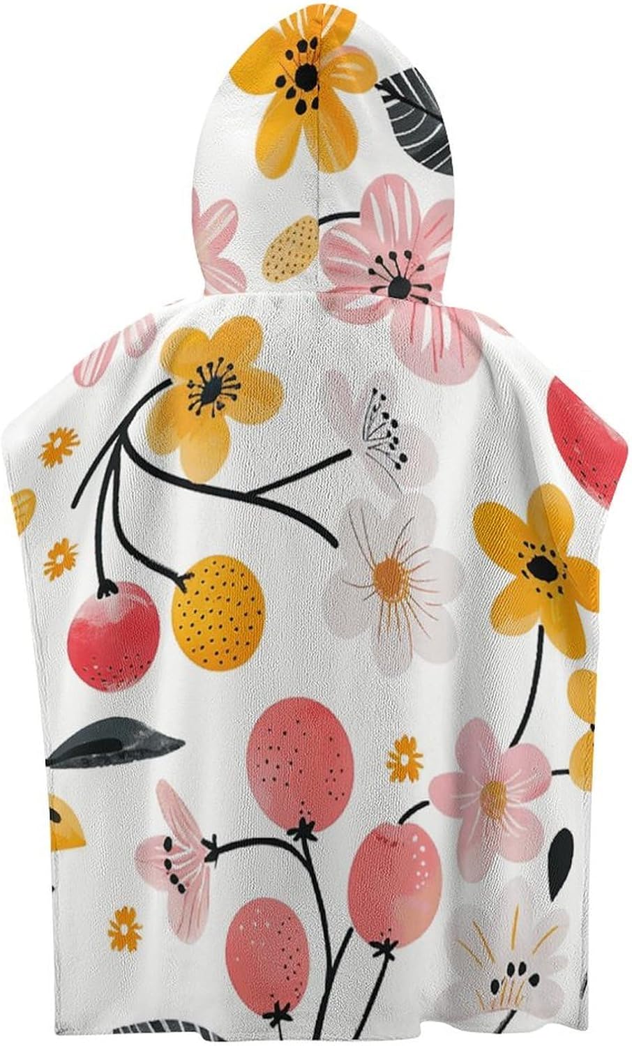 Kids Hooded Beach Towel with Cherries and Flowers Print