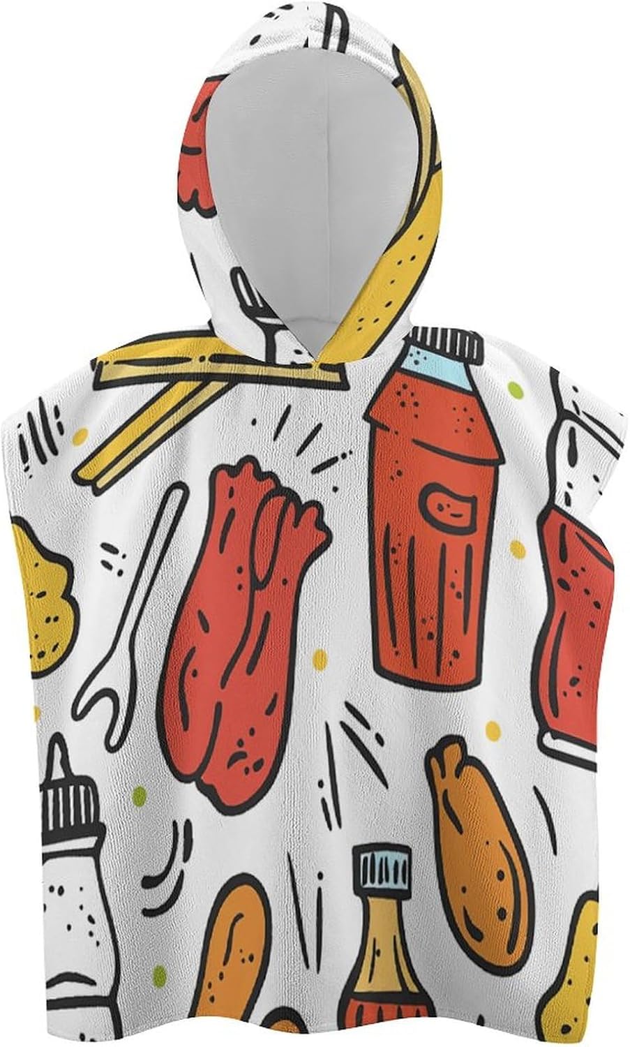 Kids Hooded Bath Towel with Doodle Fast Food Design