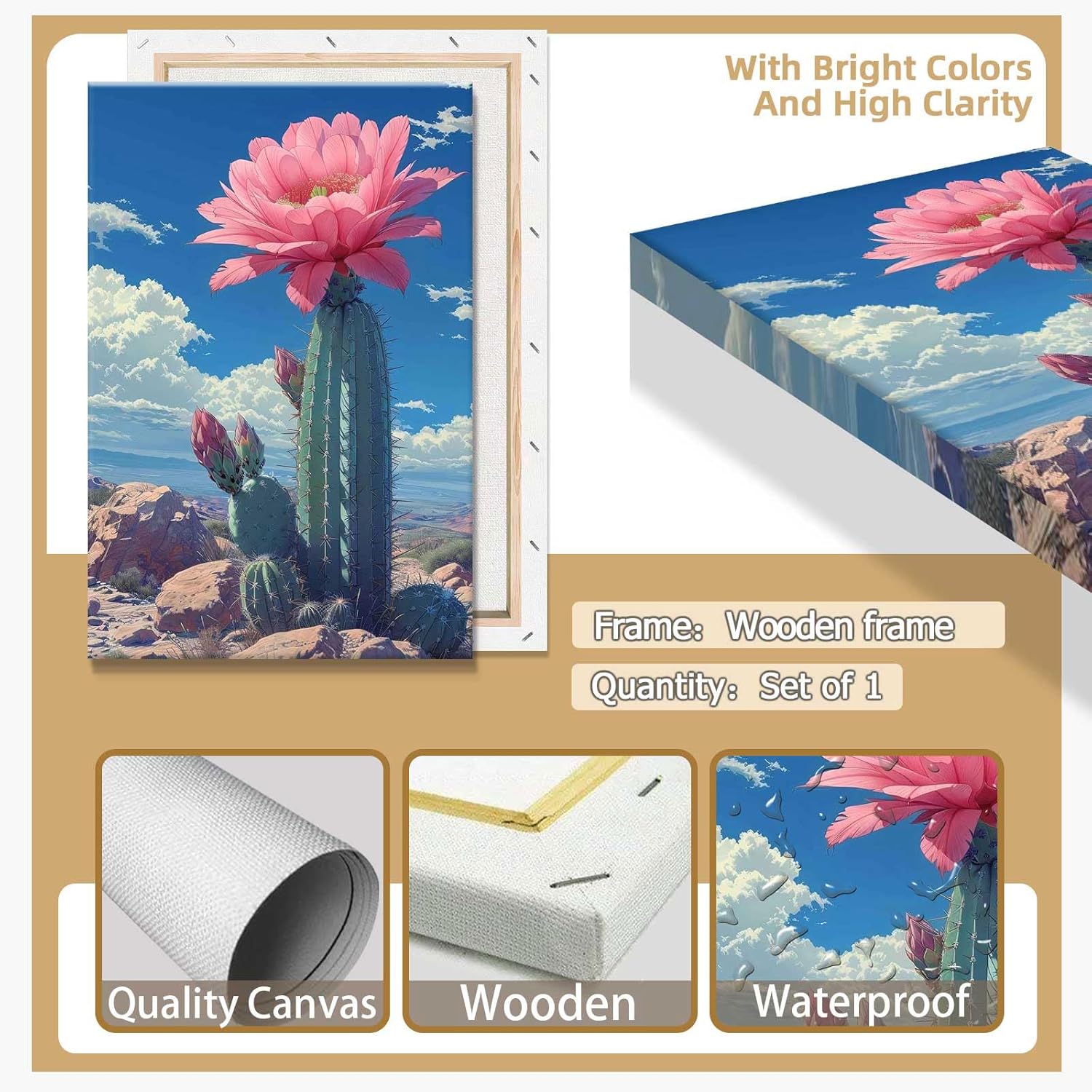 Desert Landscape Cactus Poster 12x16in Framed