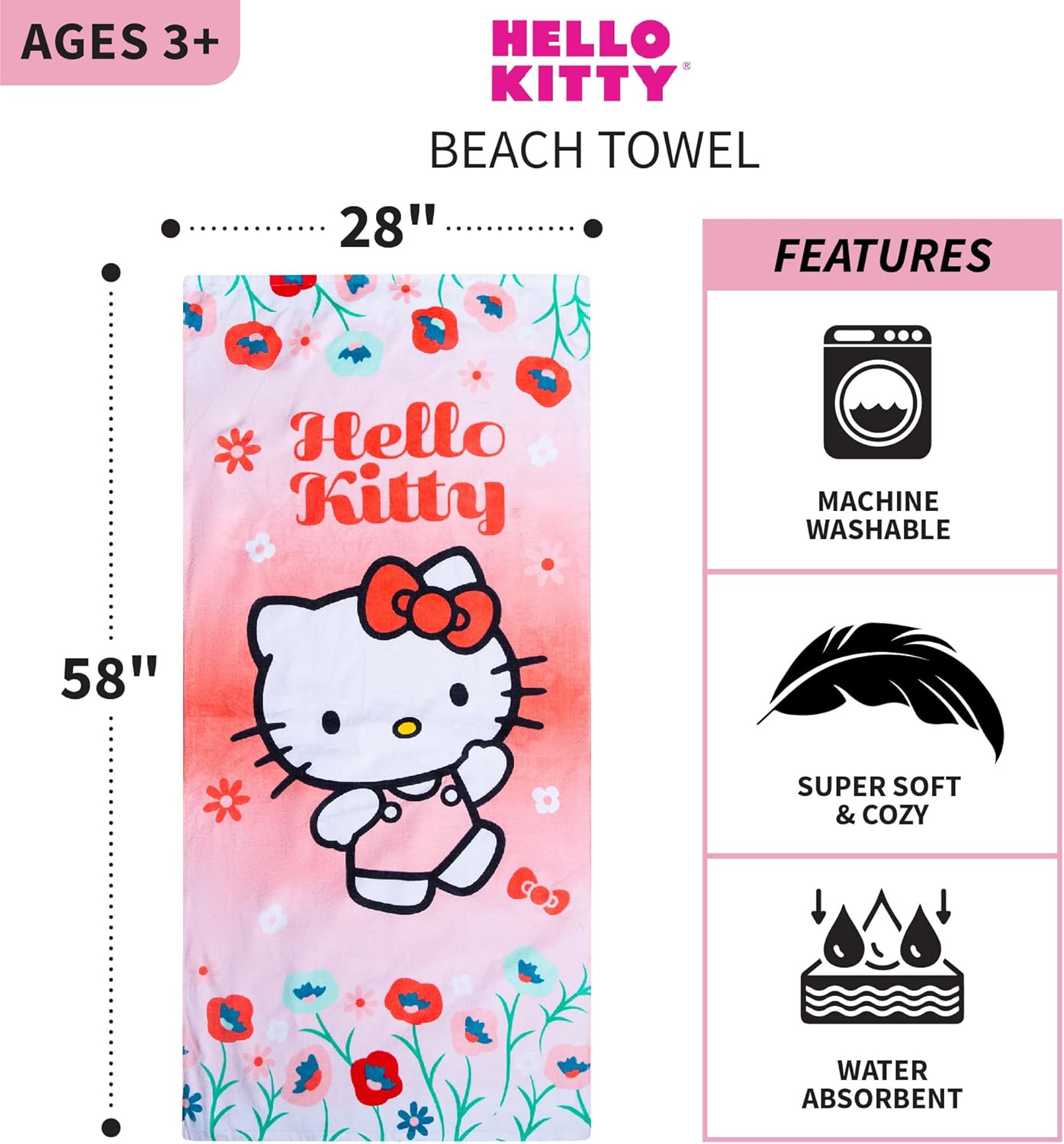 Franco Hello Kitty Cotton Beach Towel 58x28