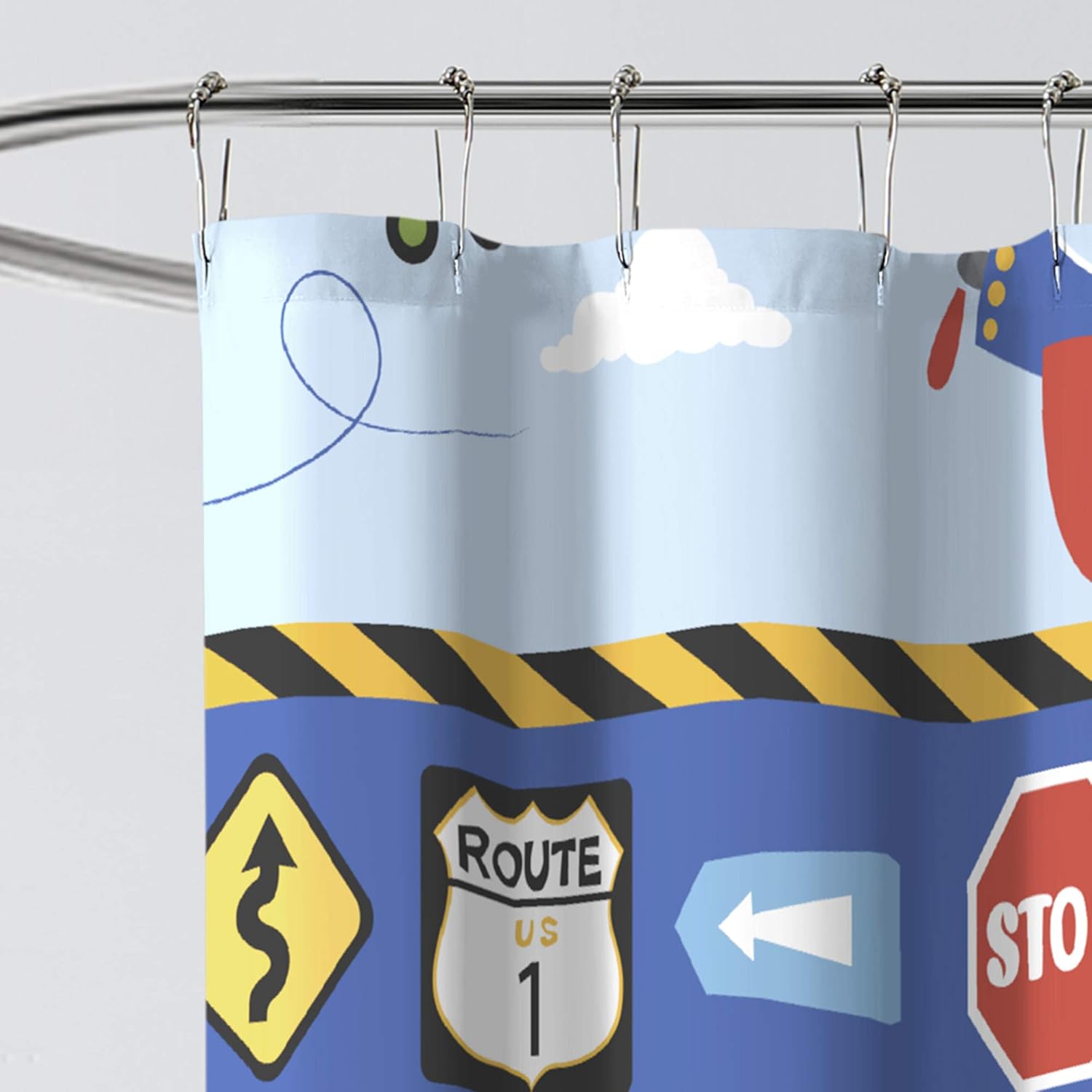 Dream Factory Kids Shower Curtain Blue Red Trains and Trucks 72x72