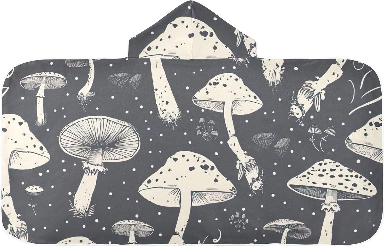 Mushrooms Black Kids Bath Towel 24x50 Hooded Towel for Children