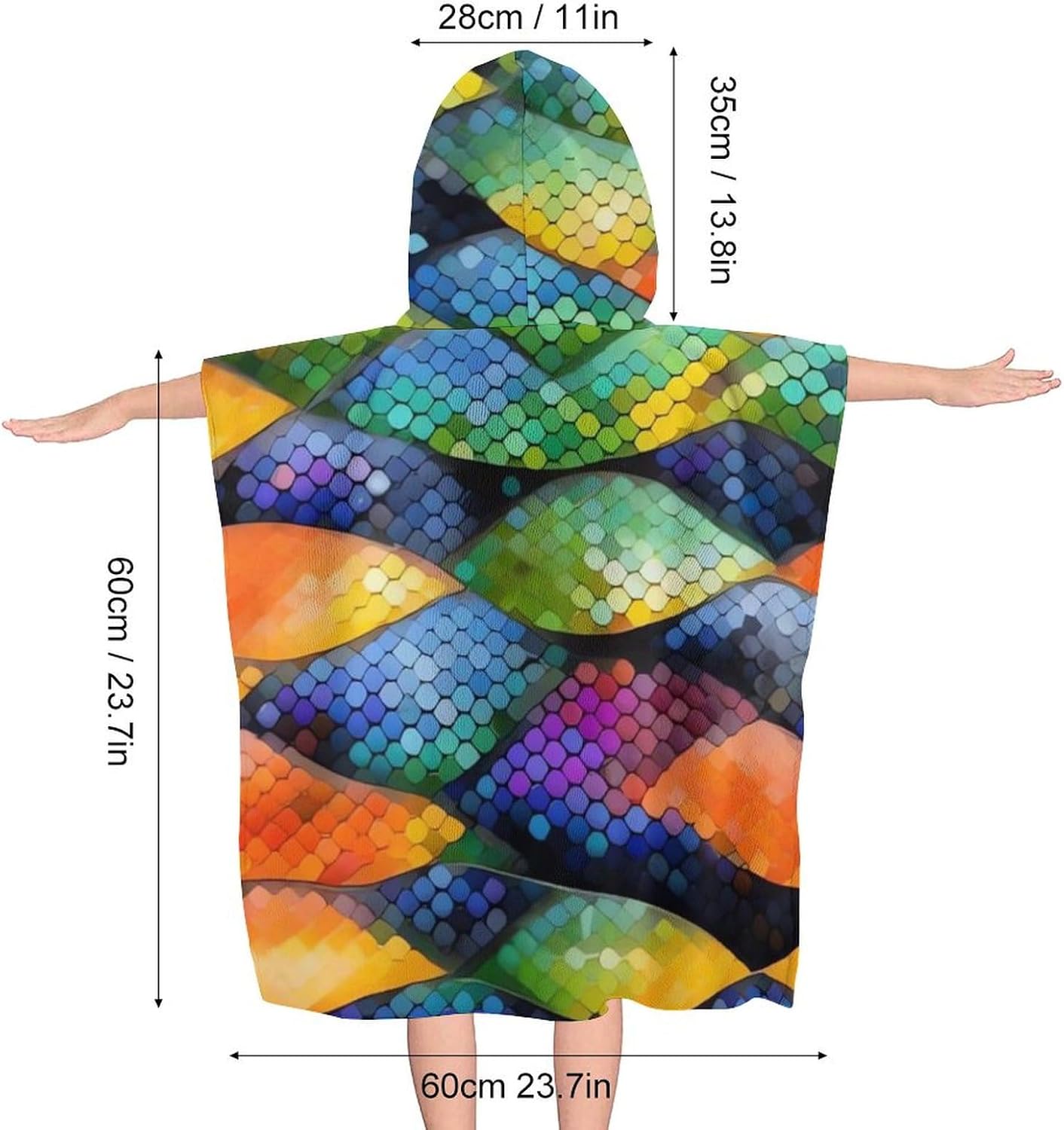 Kids Bath Towel with Hood Rainbow Fish Design