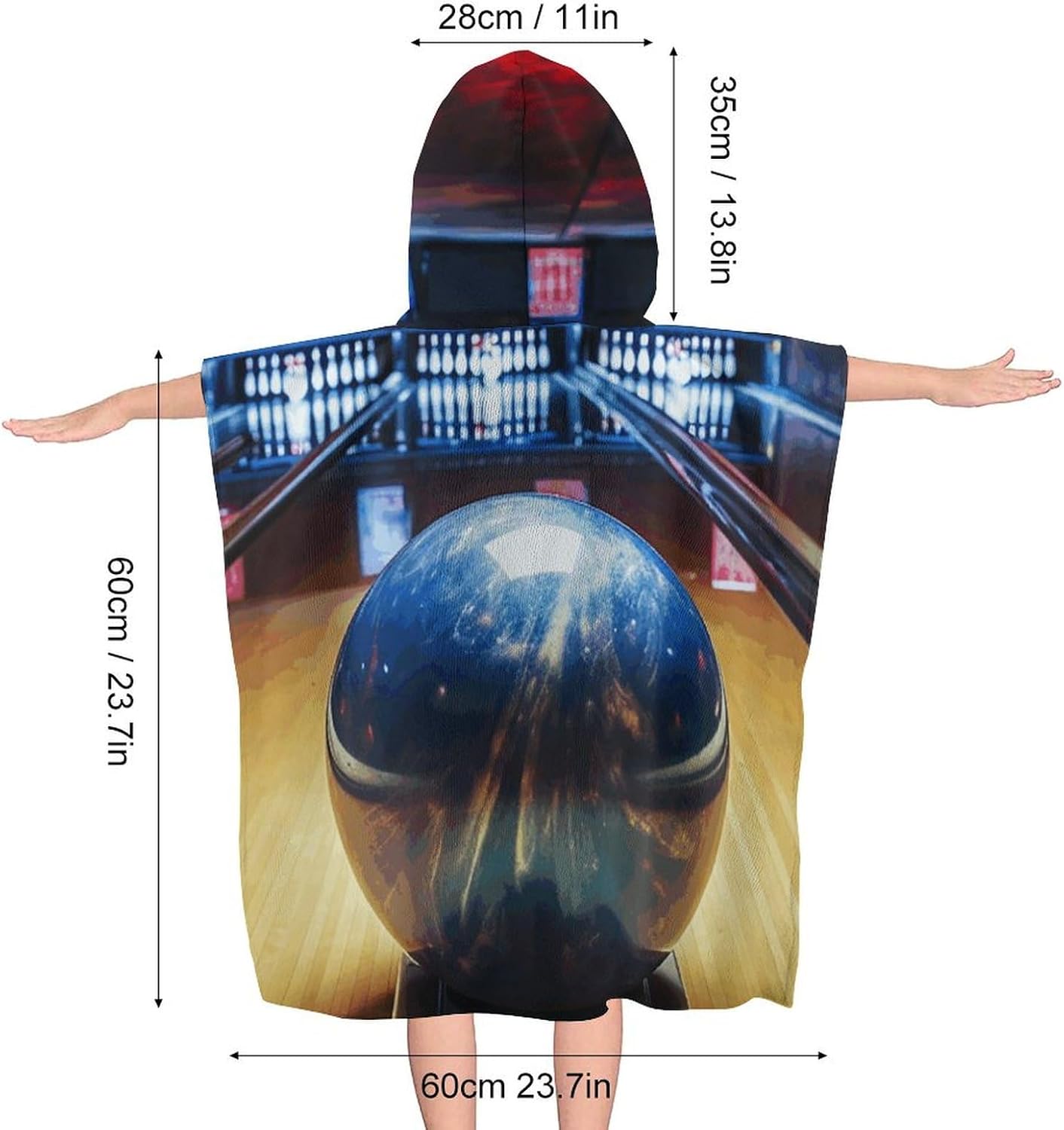 Kids Hooded Bath Towel with Bowling Print