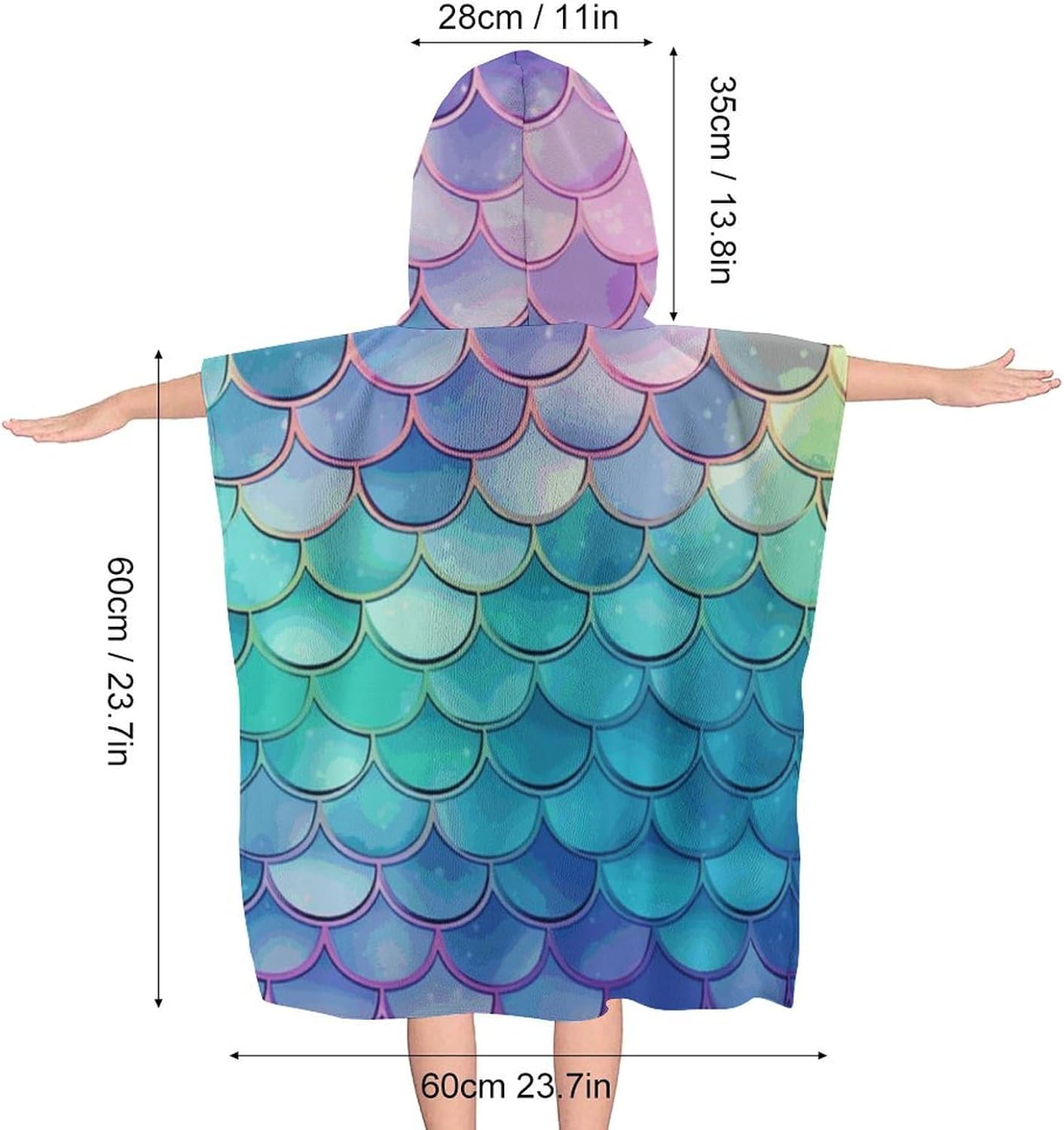 Kids Hooded Bath Towel Mermaid Print