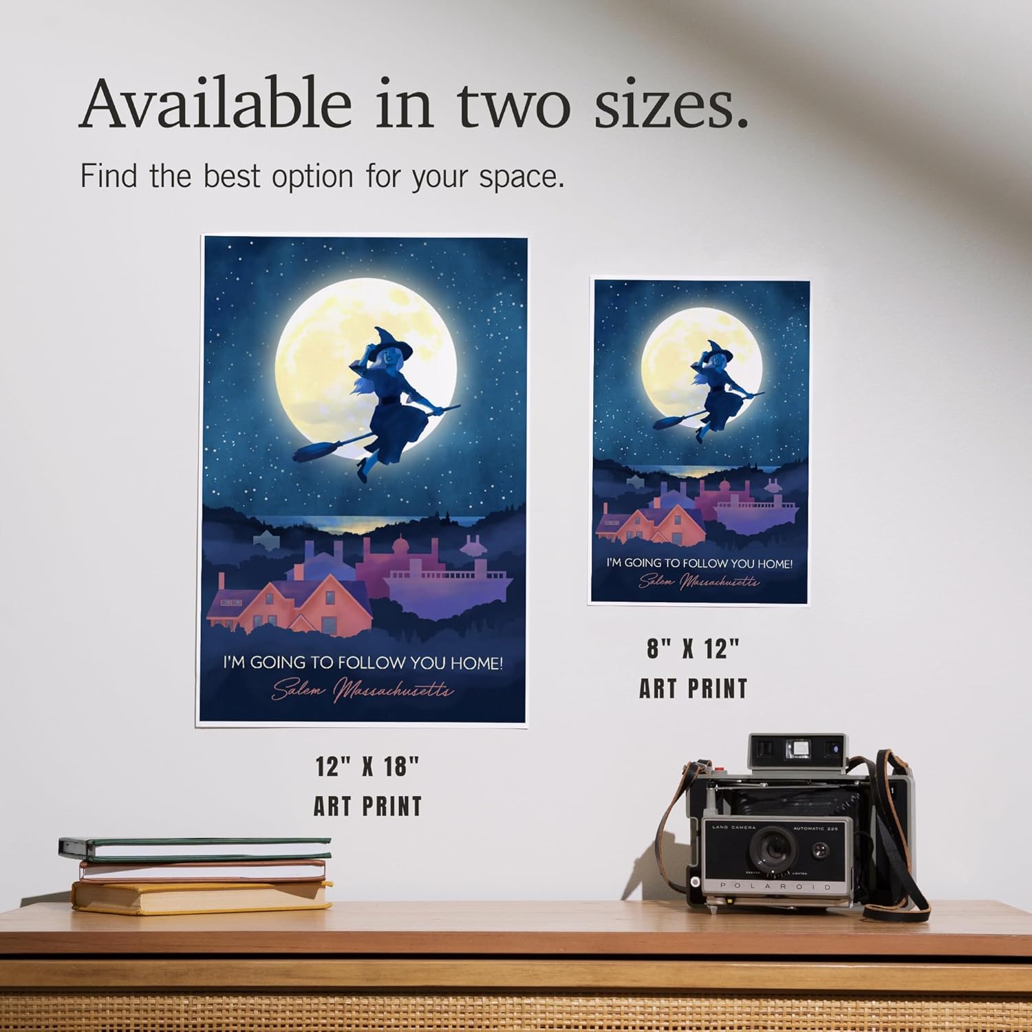Lantern Press 12x18 Inch Art Print Salem Witch Over Salem Rooftops Night Sky