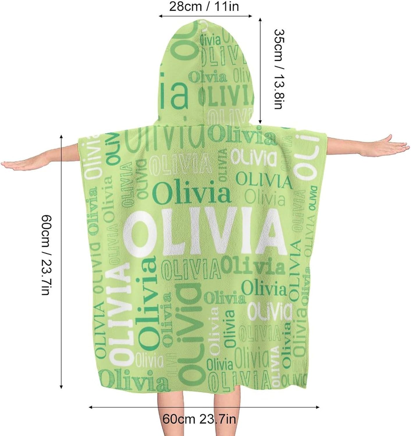 Husguciy Personalized Hooded Bath Towel for Kids Light Green
