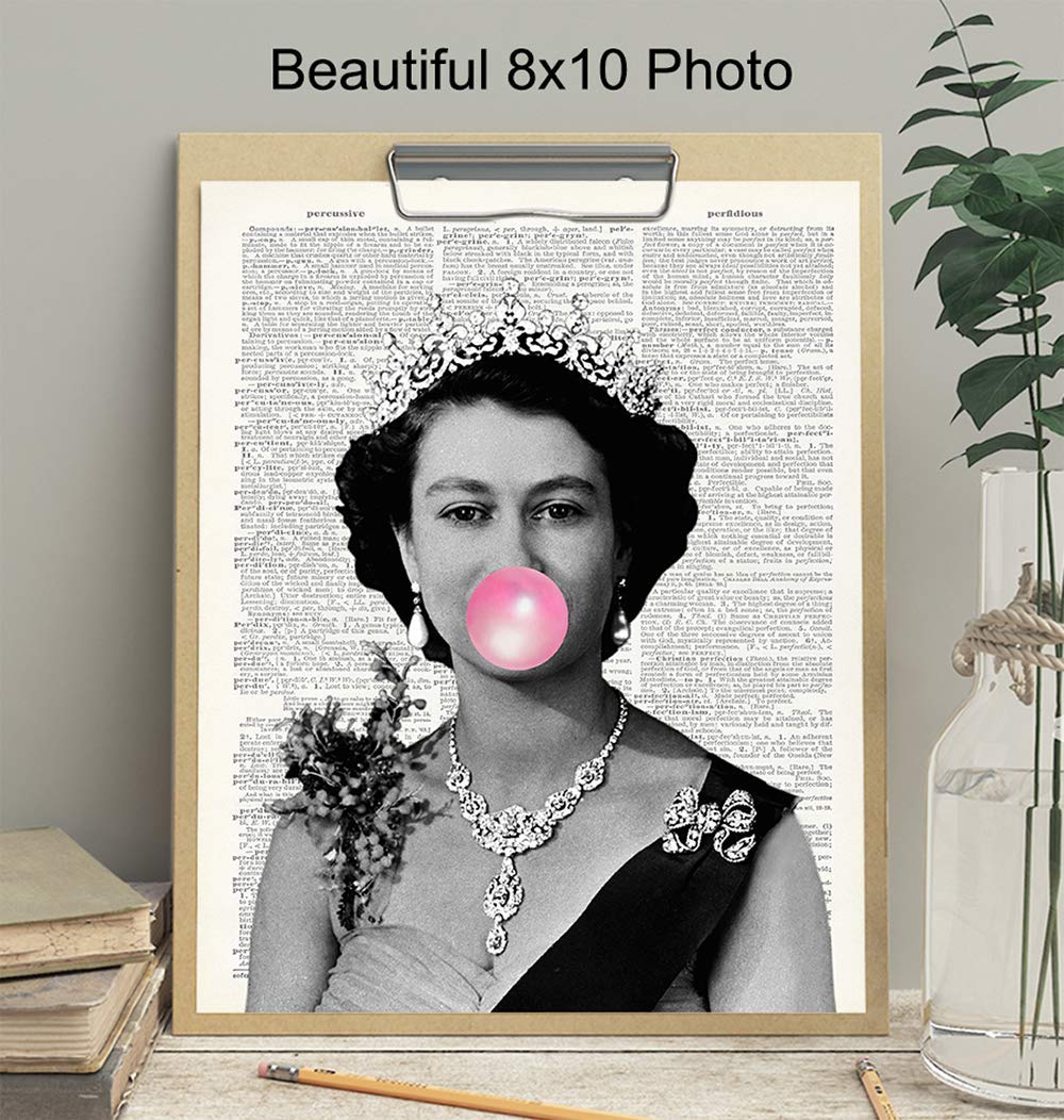 Queen Elizabeth Blowing Bubbles Funny Wall Art Print 8x10
