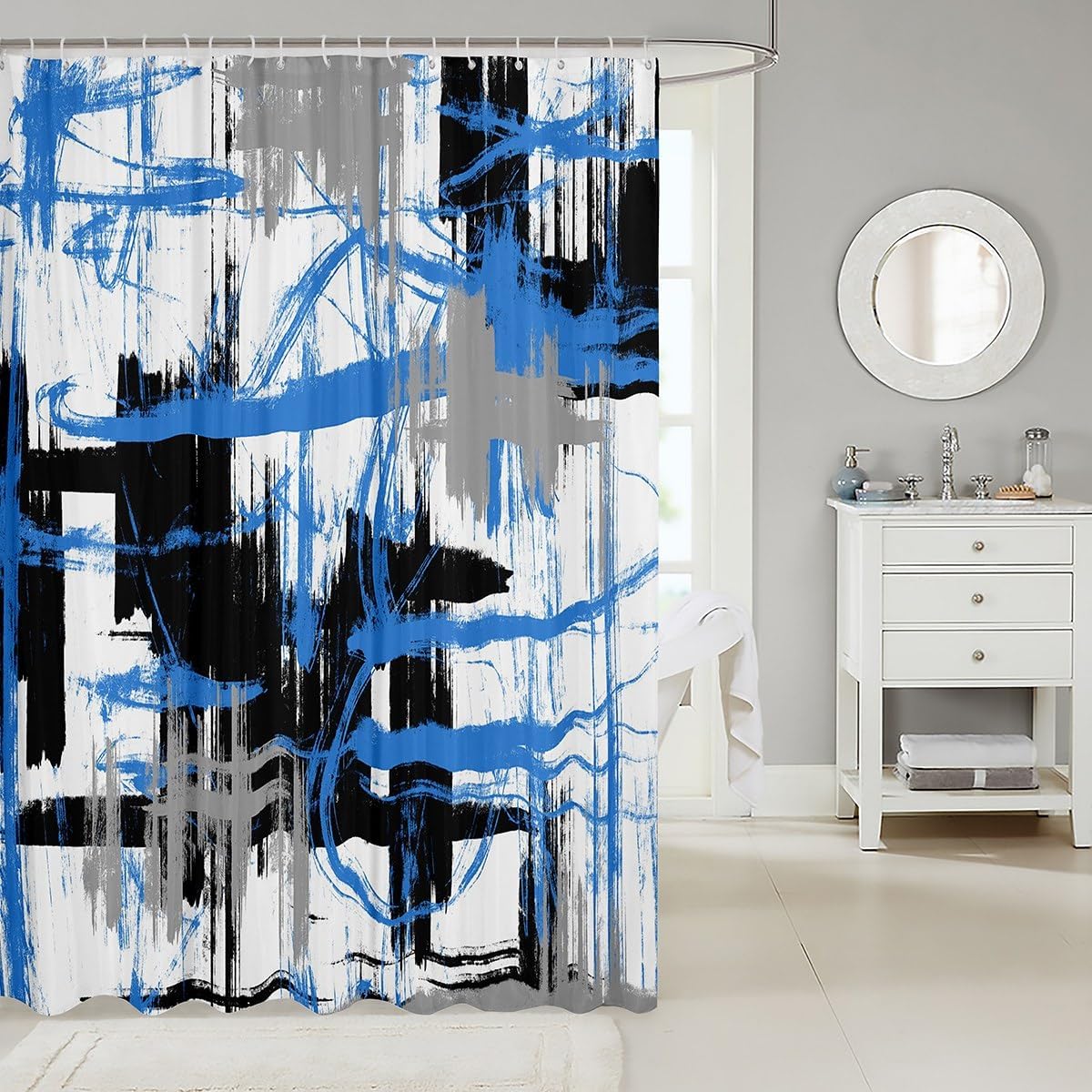 Feelyou Blue Grey Black 72x72 Shower Curtain Kids Abstract Art