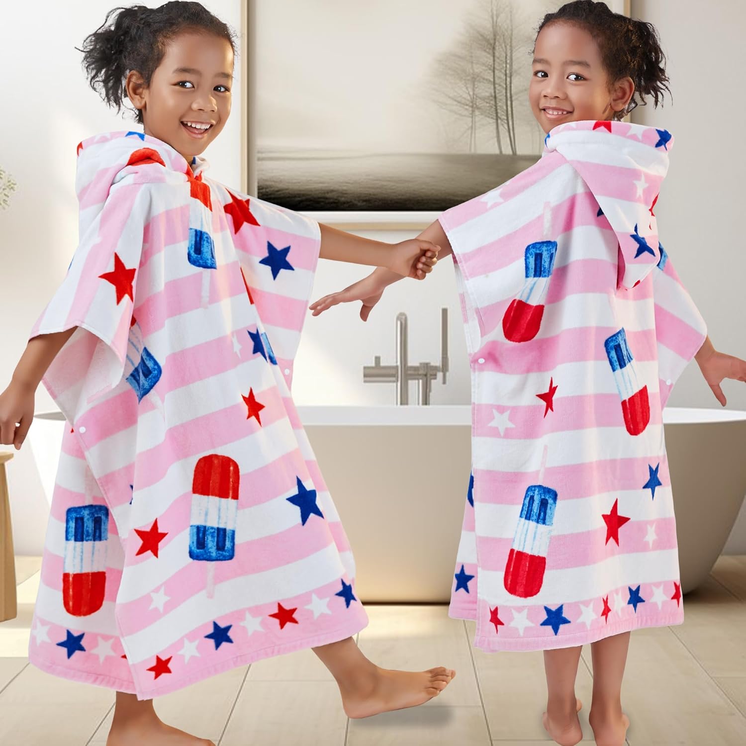 VOOVA MOVAS Kids Beach Towels with Hood for 4-8 Years