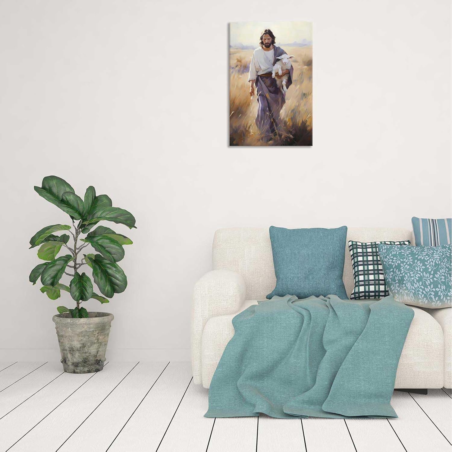 Jesus and the Lamb Poster Canvas Wall Art 12x16in Framed