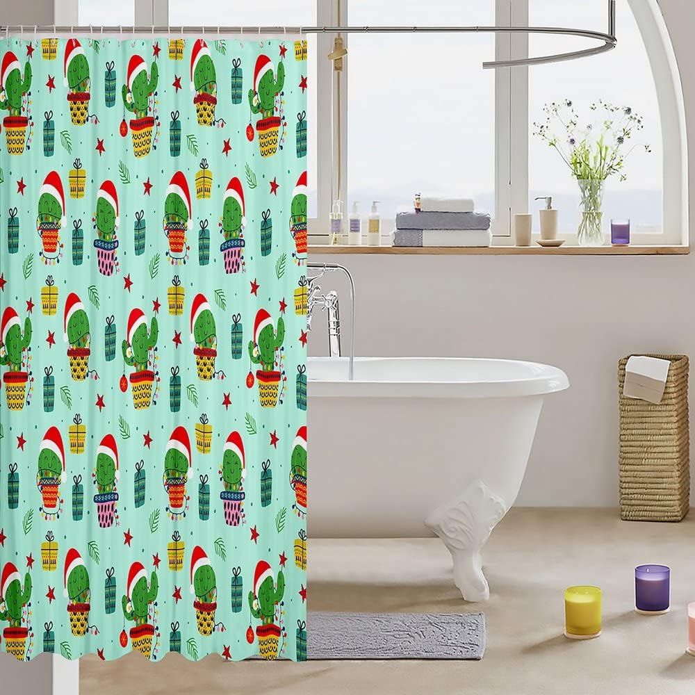Feelyou Christmas Cactus Kids Shower Curtain Set