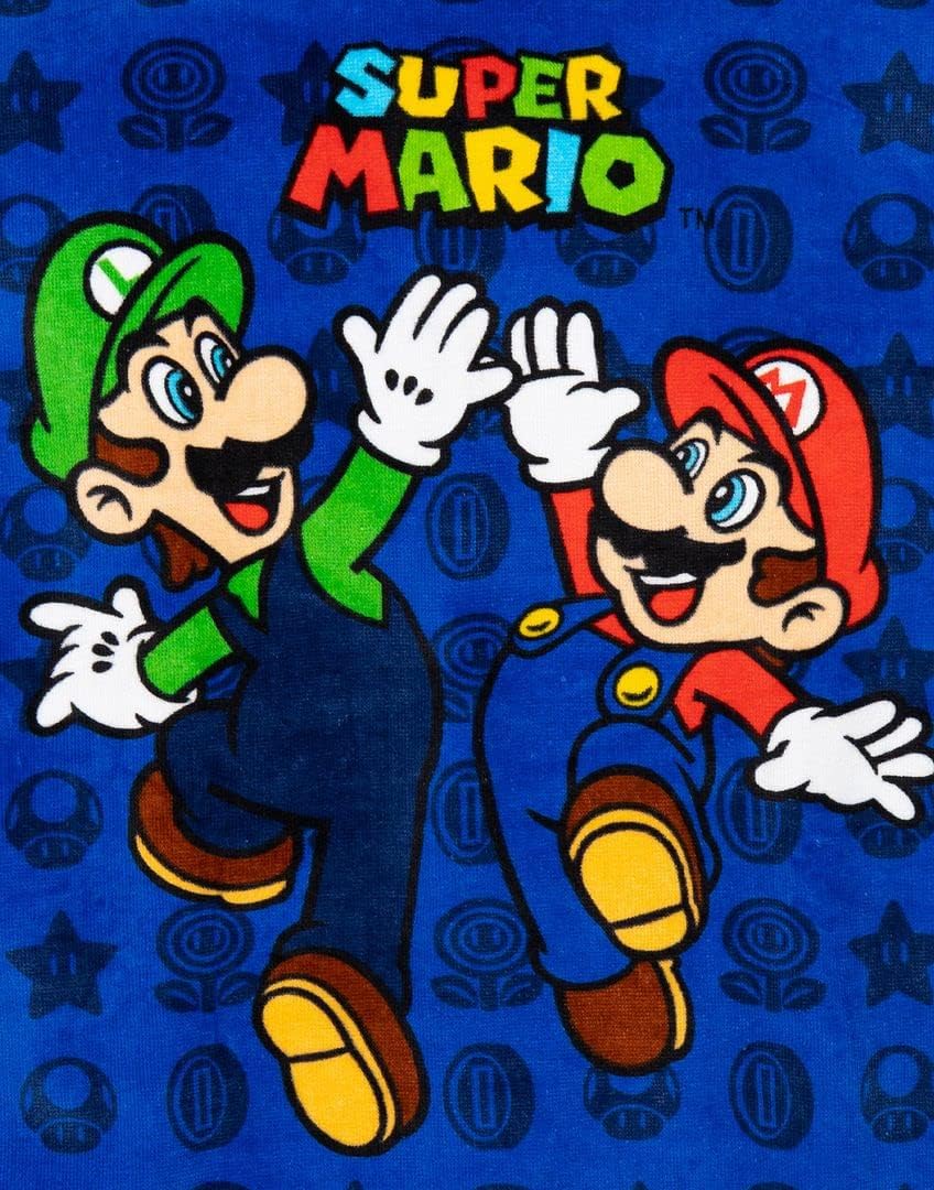 Super Mario Kids Towel Poncho - Blue Mario Luigi Bath Towel