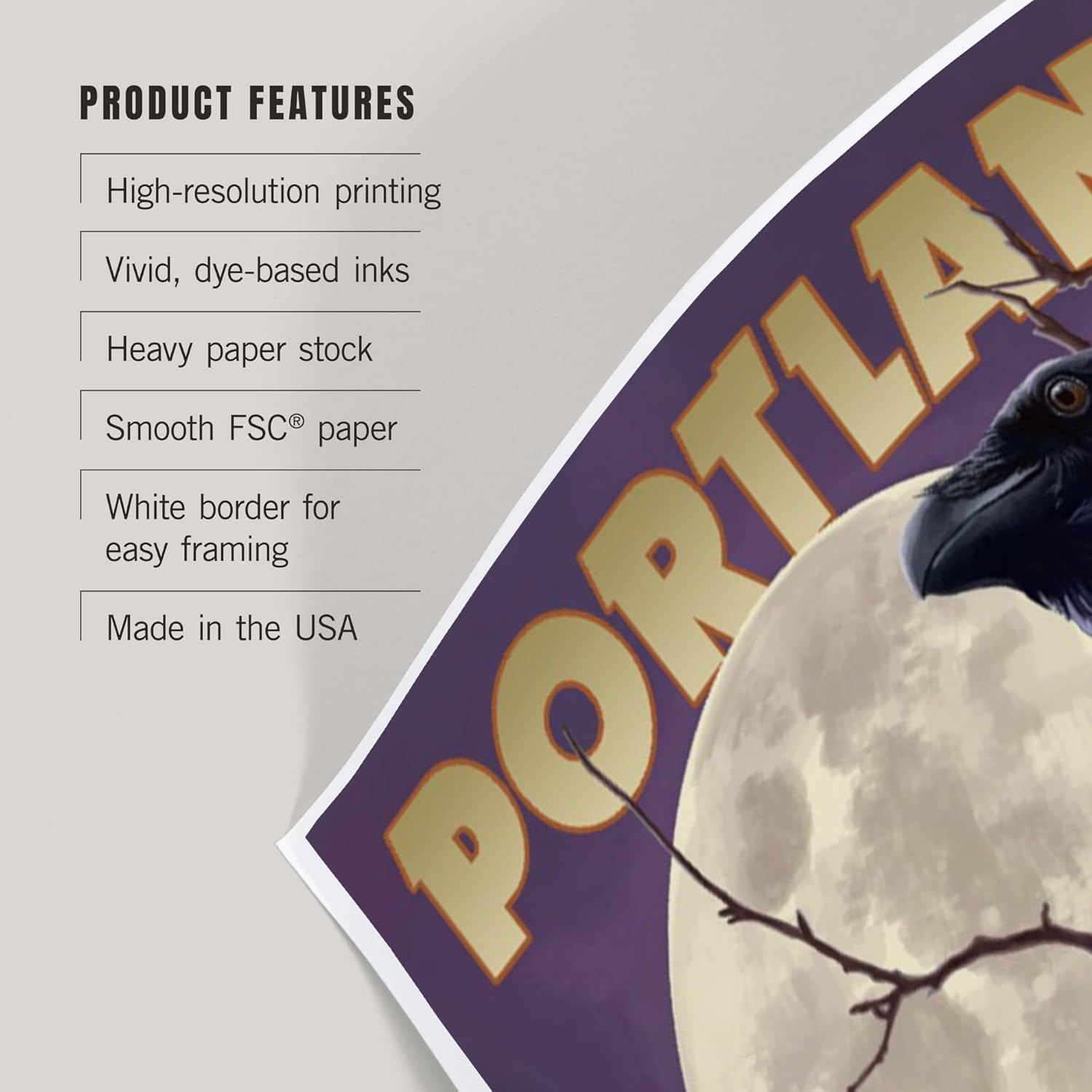 Lantern Press 8x12 Art Print Raven and Moon Purple Sky Portland Oregon