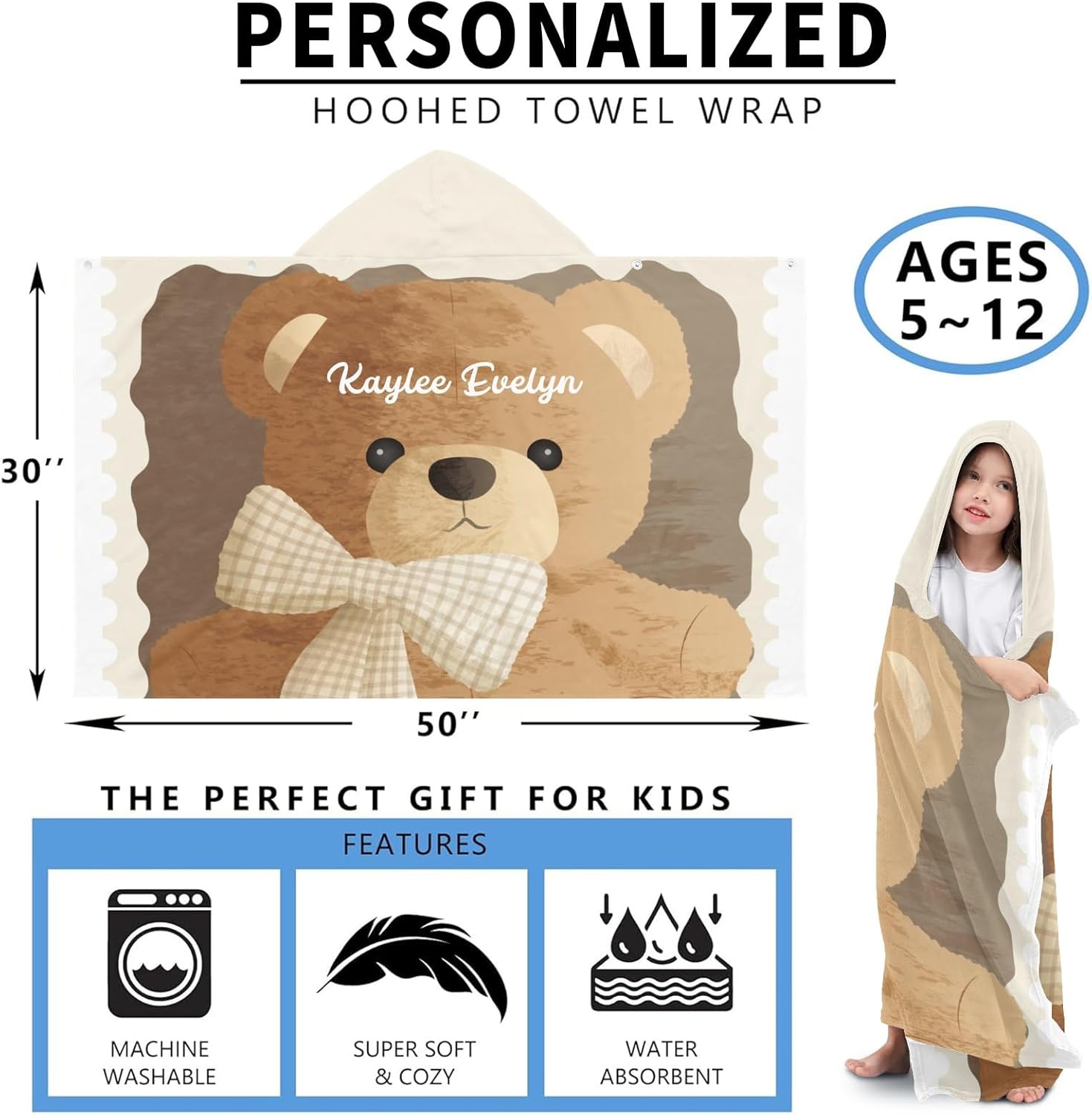 Deven Cute Cartoon Hooded Bath Towel for Kids