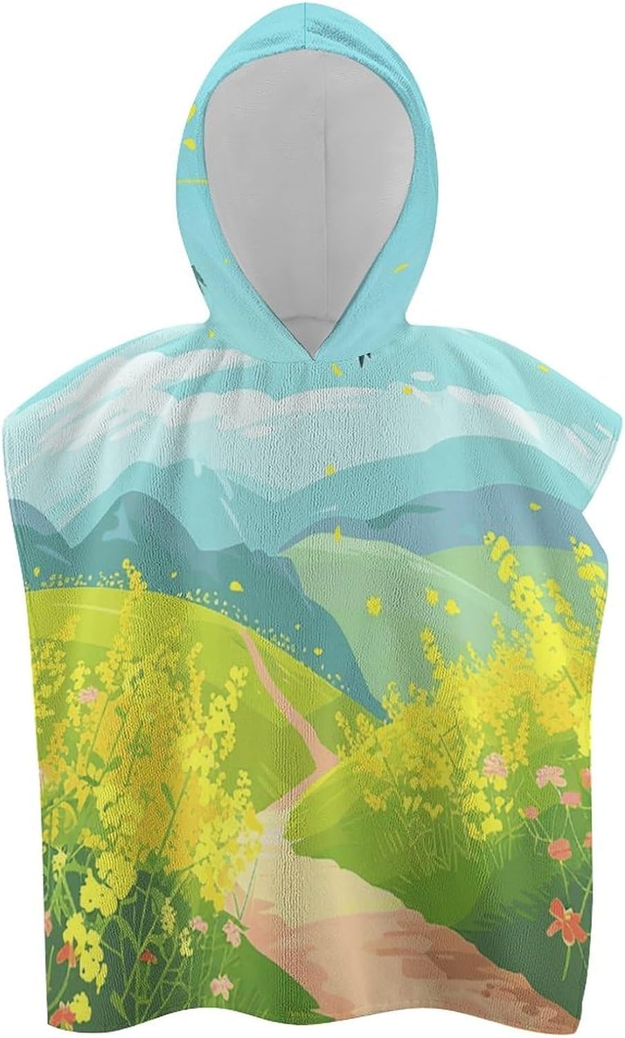 Kids Hooded Beach Towel with Flowers and Swallows Print