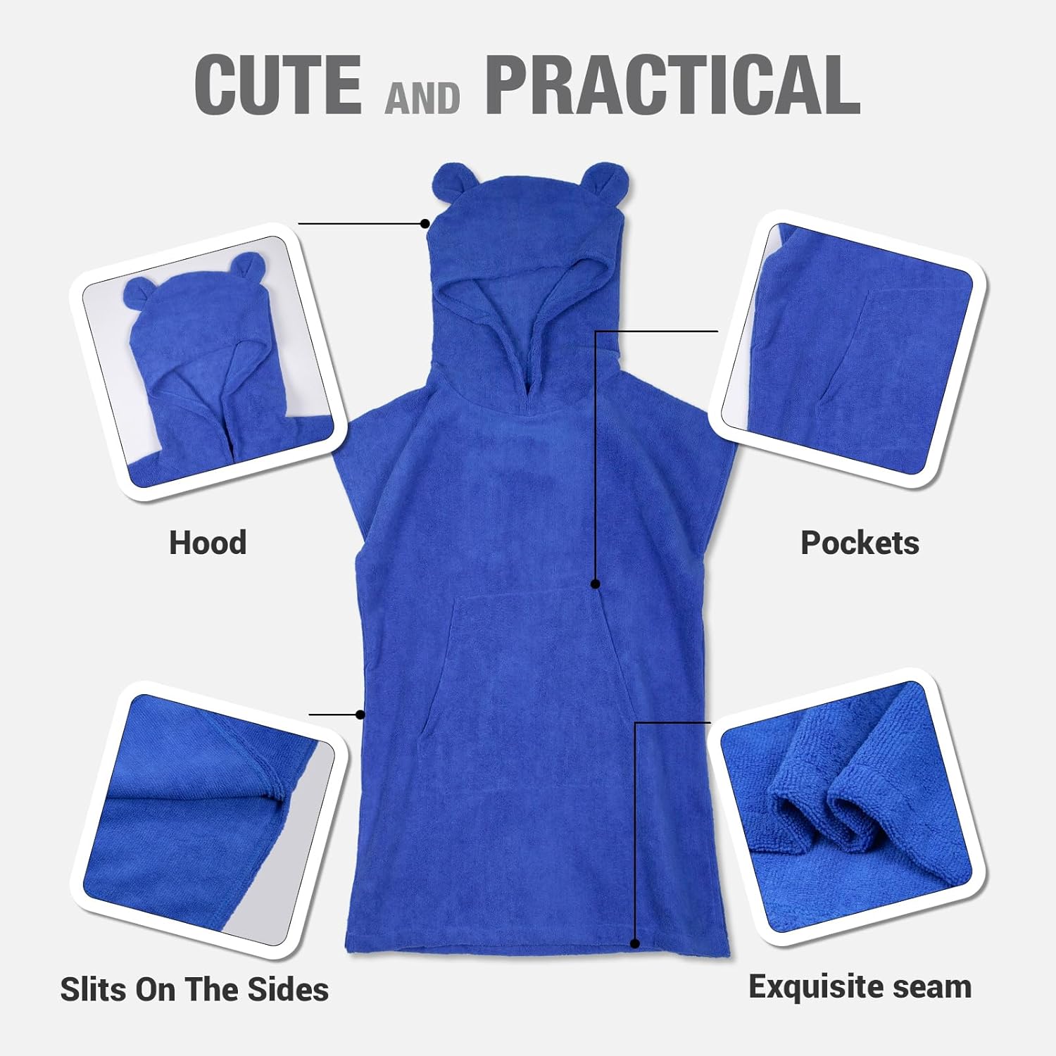MissShorthair Kids Hooded Microfiber Towel Poncho