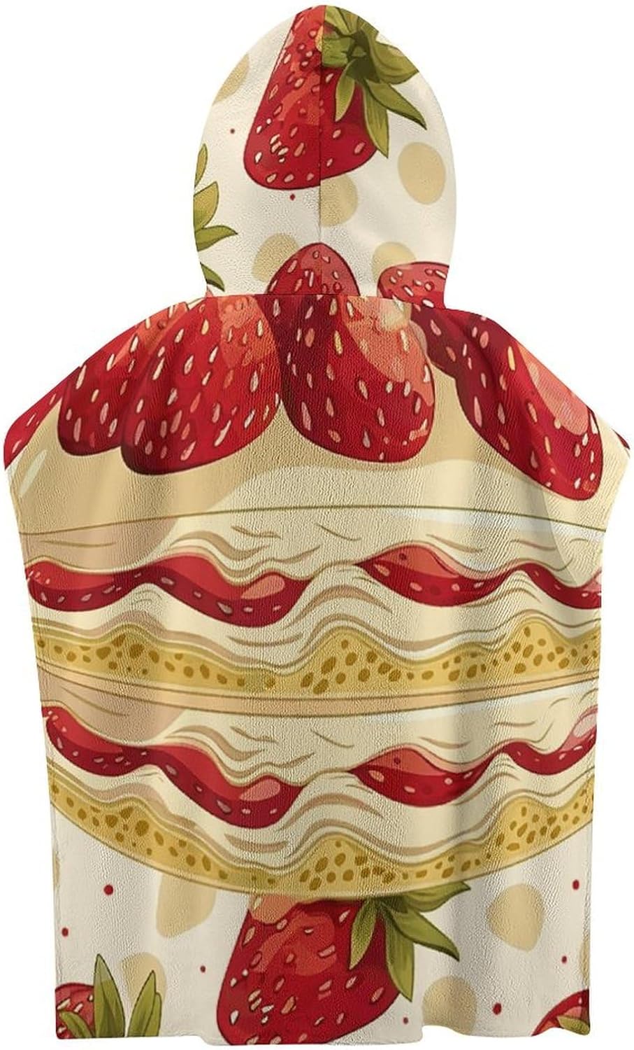 Kids Hooded Beach Towel with Strawberries and Cake Print