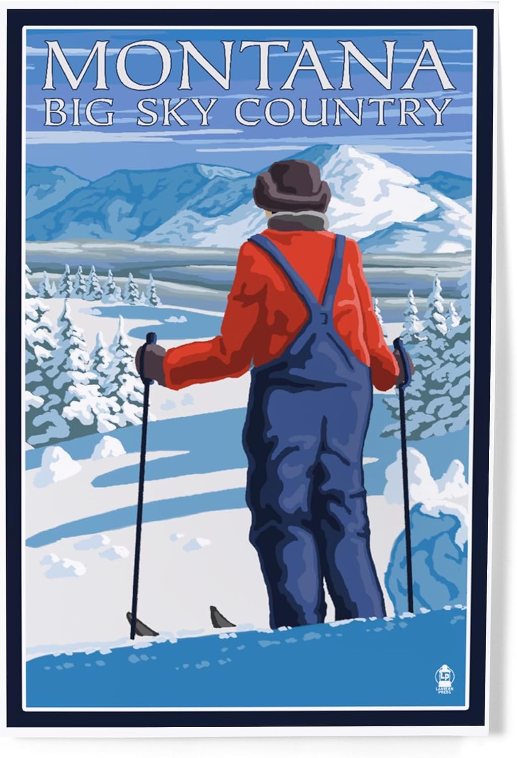 Lantern Press 8x12 Art Print Montana Big Sky Country Skier Admiring 1