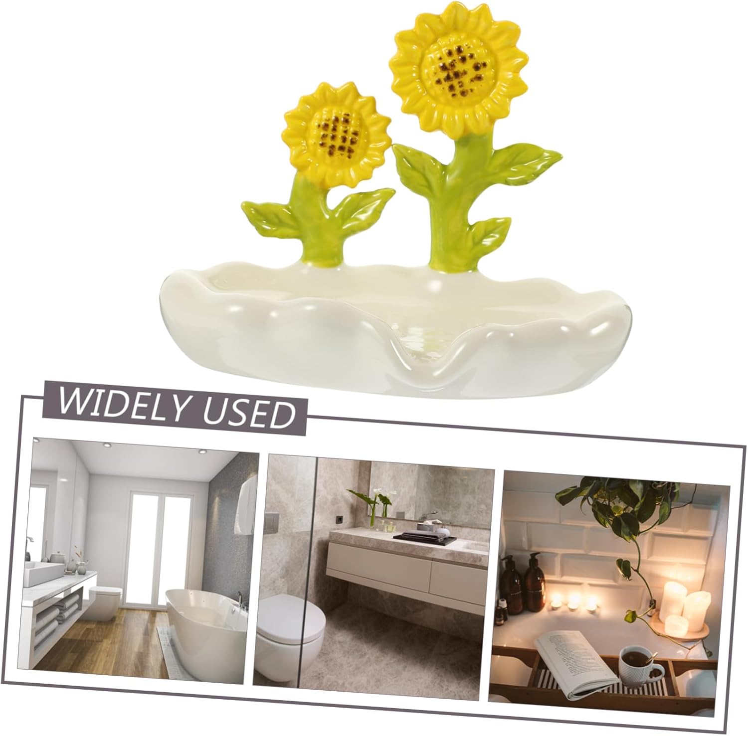 Ciieeo Ceramic Soap Dish with Drainage Sunflower Holder for Bathroom Kitchen