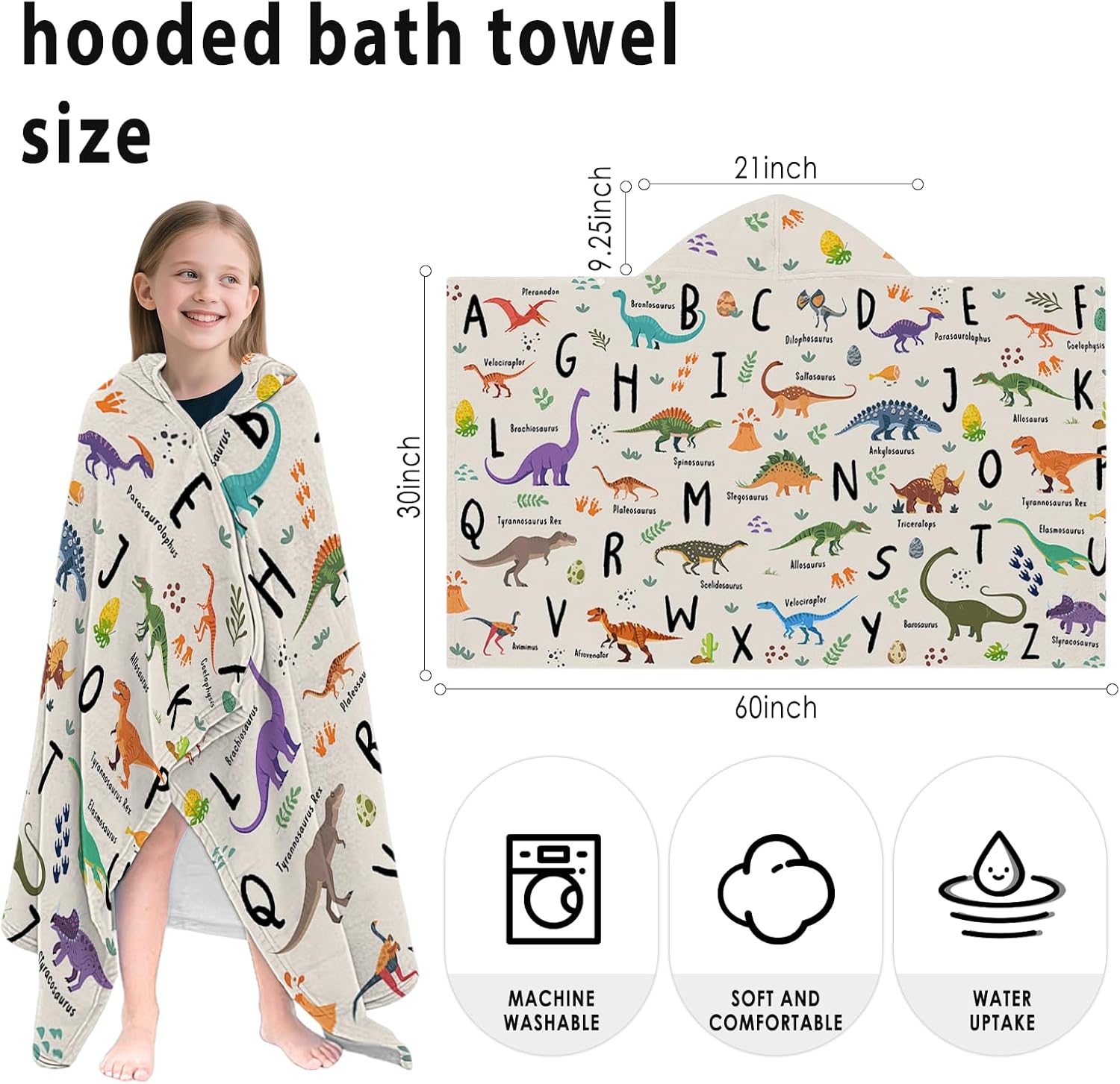 Dinosaur Hooded Beach Towel for Kids 30x50
