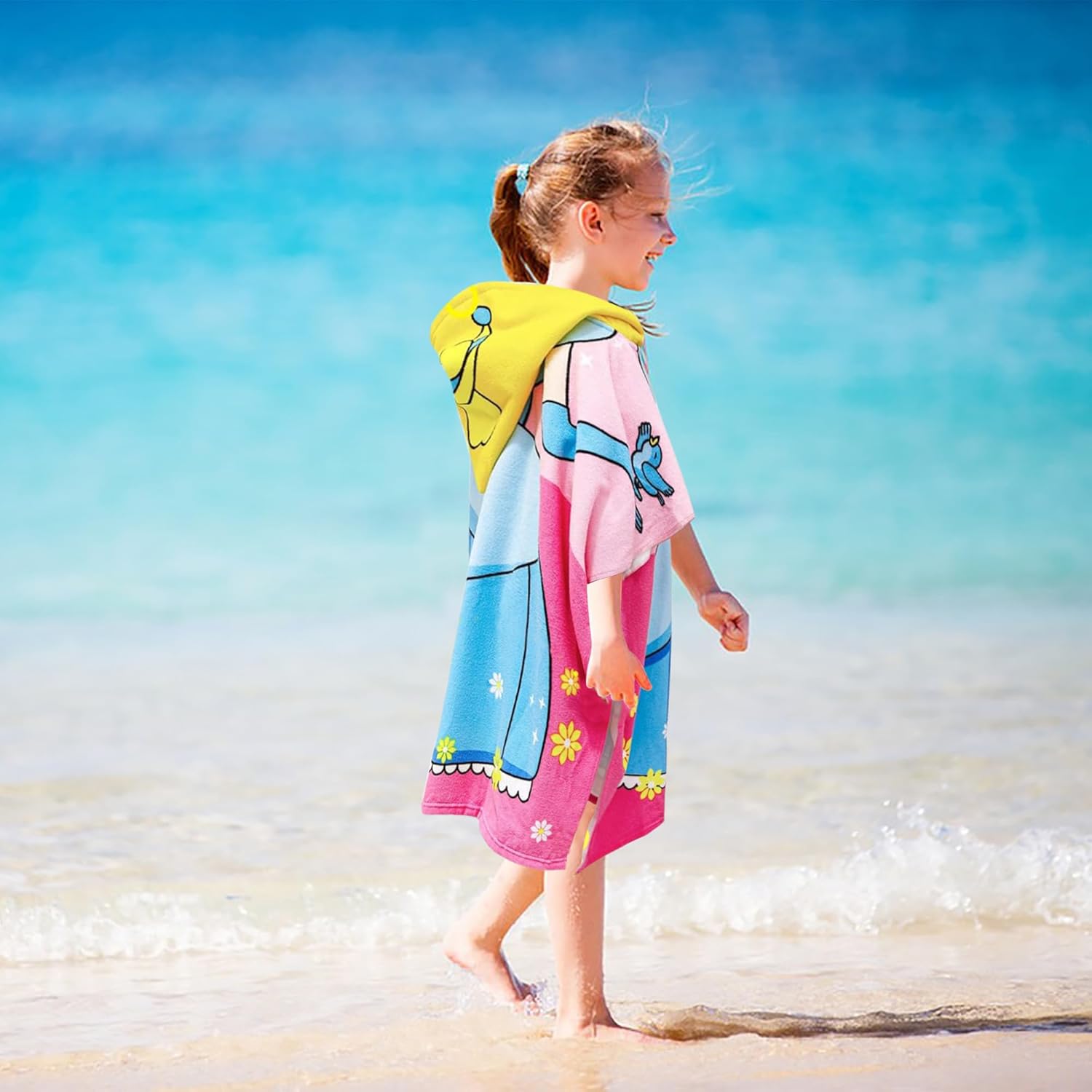Kids Hooded Beach Towel Princess Poncho for Girls 3-8 Years Old