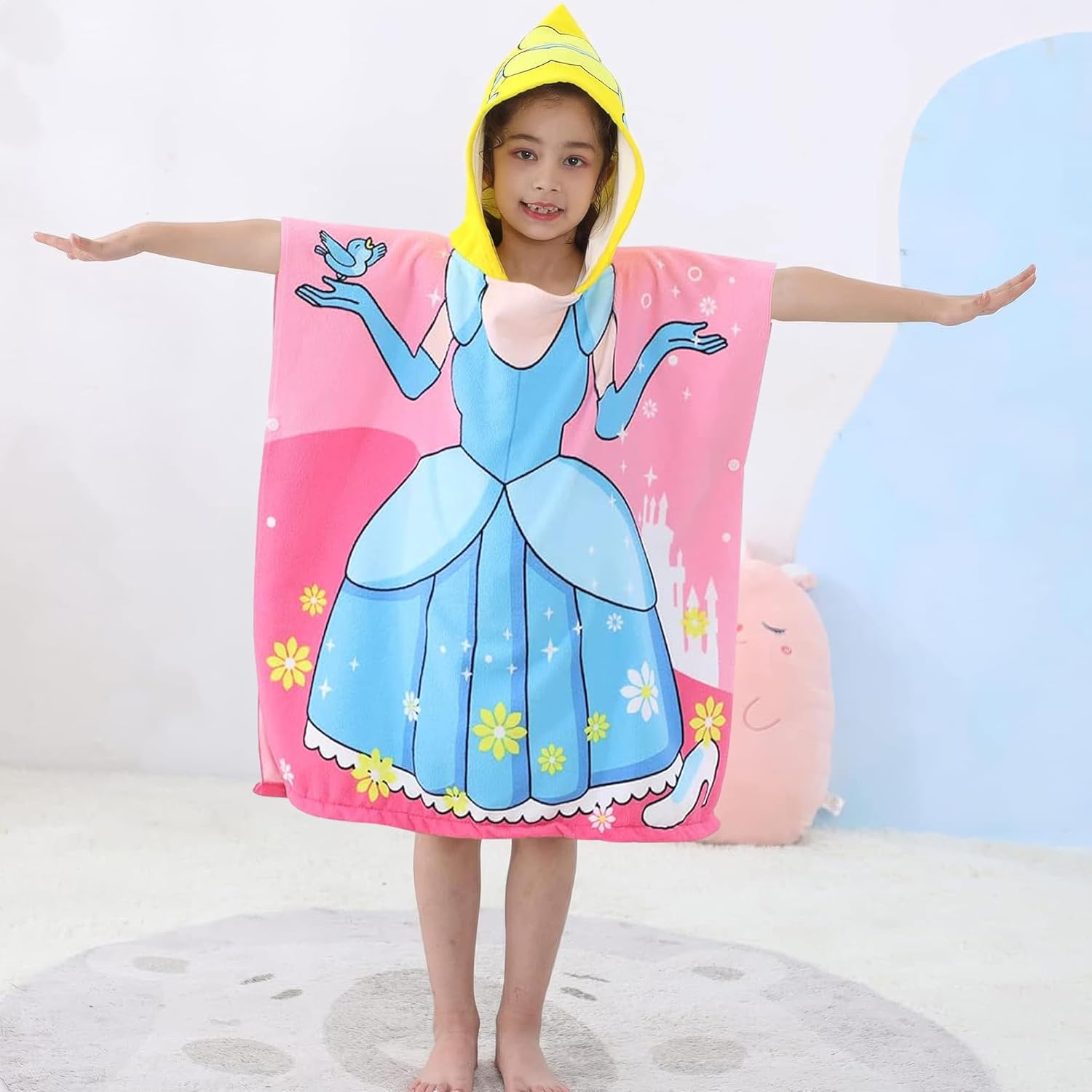 Kids Hooded Beach Towel Princess Poncho for Girls 3-8 Years Old