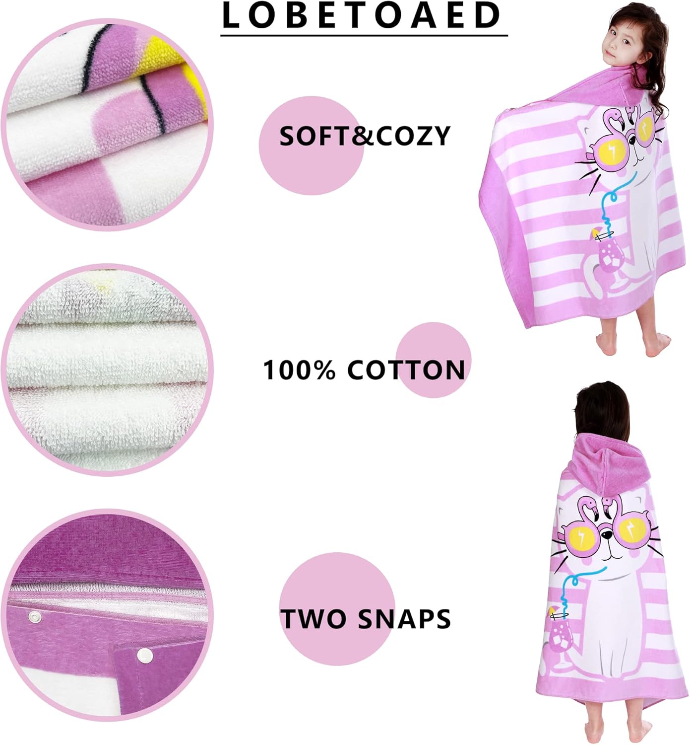 Kids Hooded Beach Towel Soft Real Cotton Wrap for Toddlers and Children