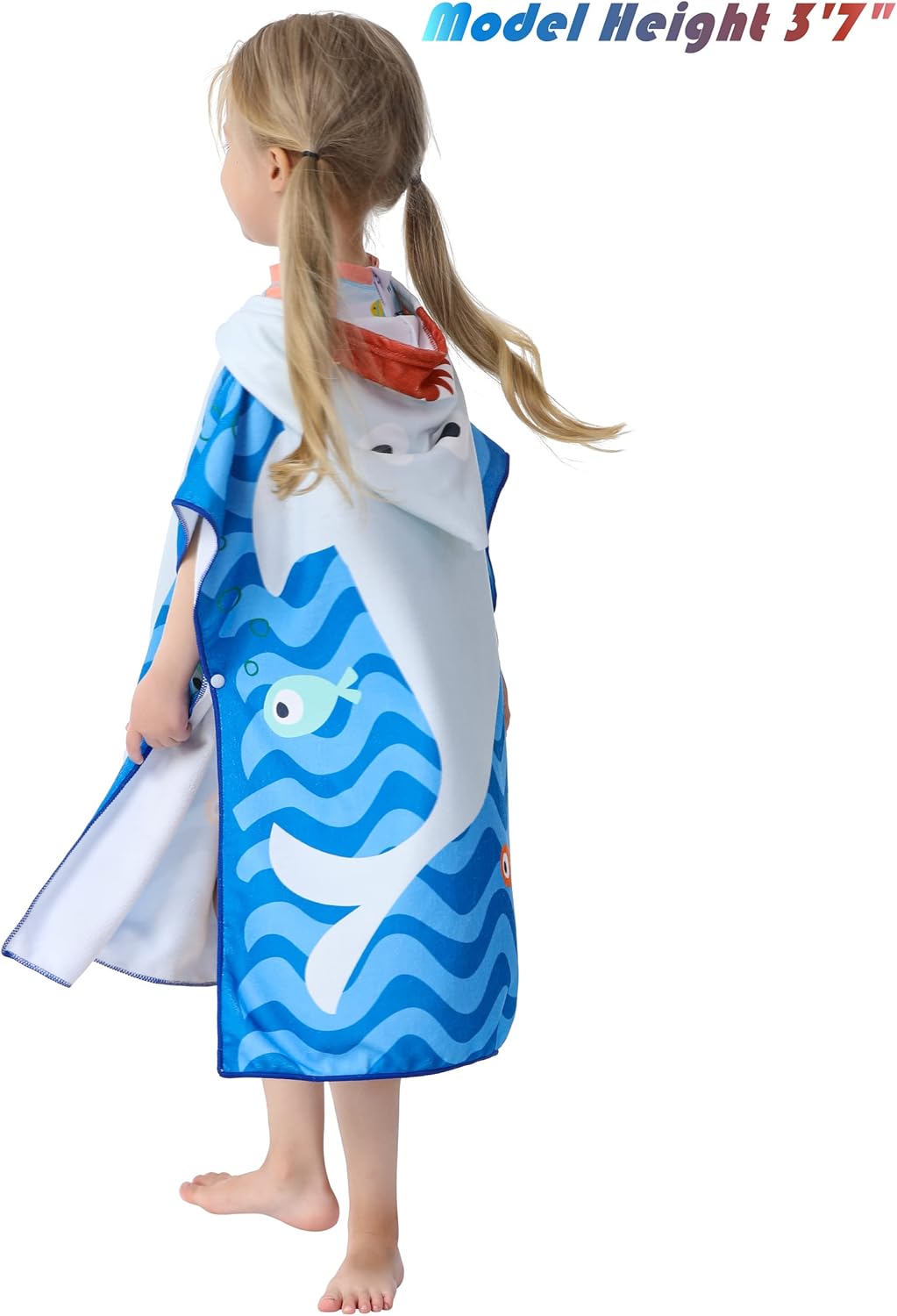 Toddler Bath Beach Towel Poncho with Hood and Snap
