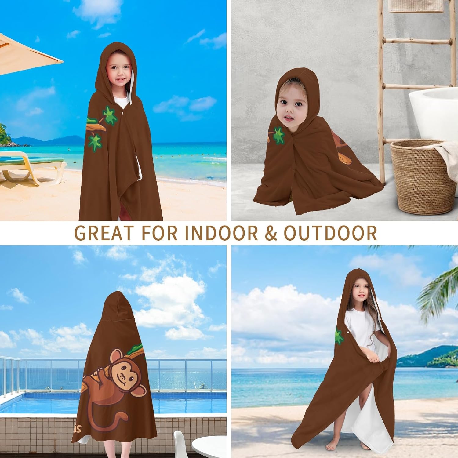 Deven Monkey Branches Personalized Hooded Bath Towel Wrap for Kids