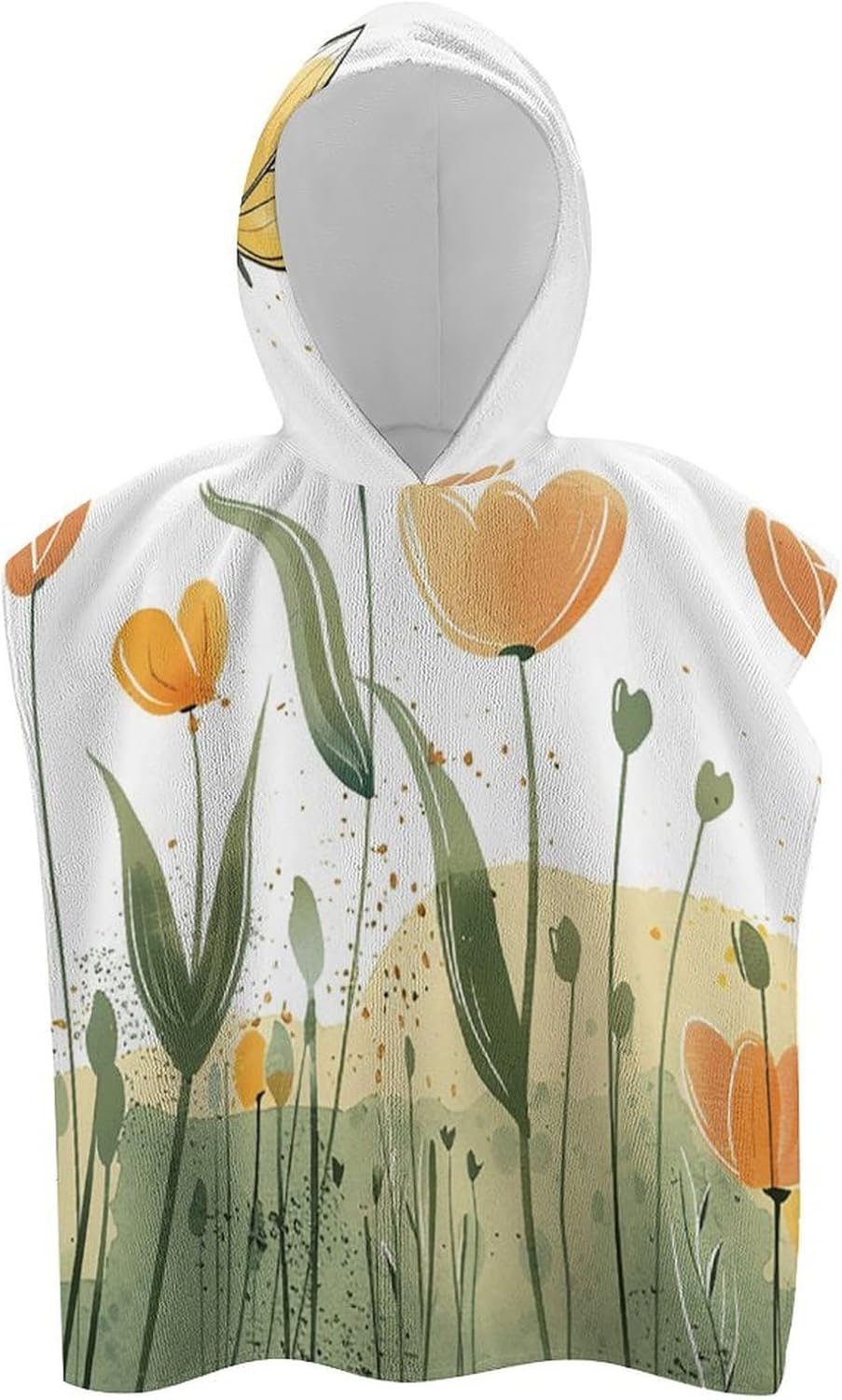 Kids Hooded Beach Towel with Tulips Design