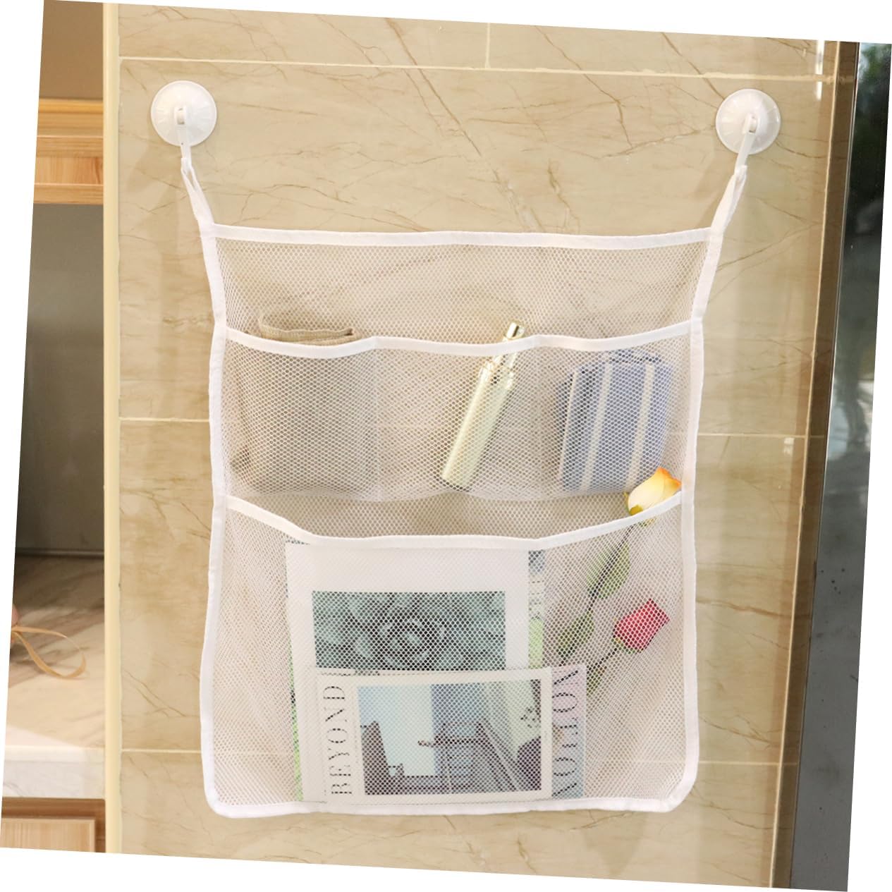 Strong Suction Cup Hooks Bathtub Storage Mesh Net Organizer Set