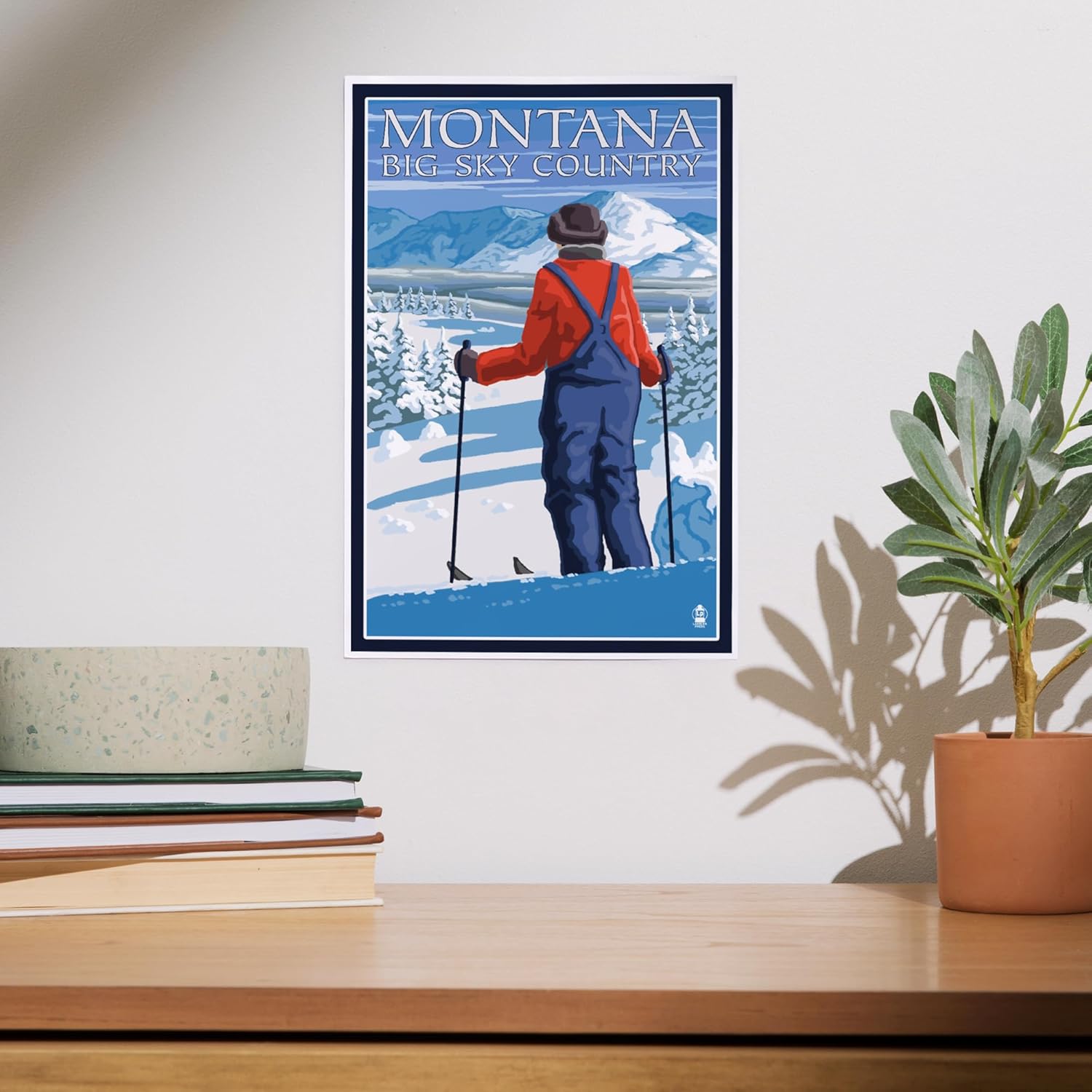 Lantern Press 8x12 Art Print Montana Big Sky Country Skier Admiring 1
