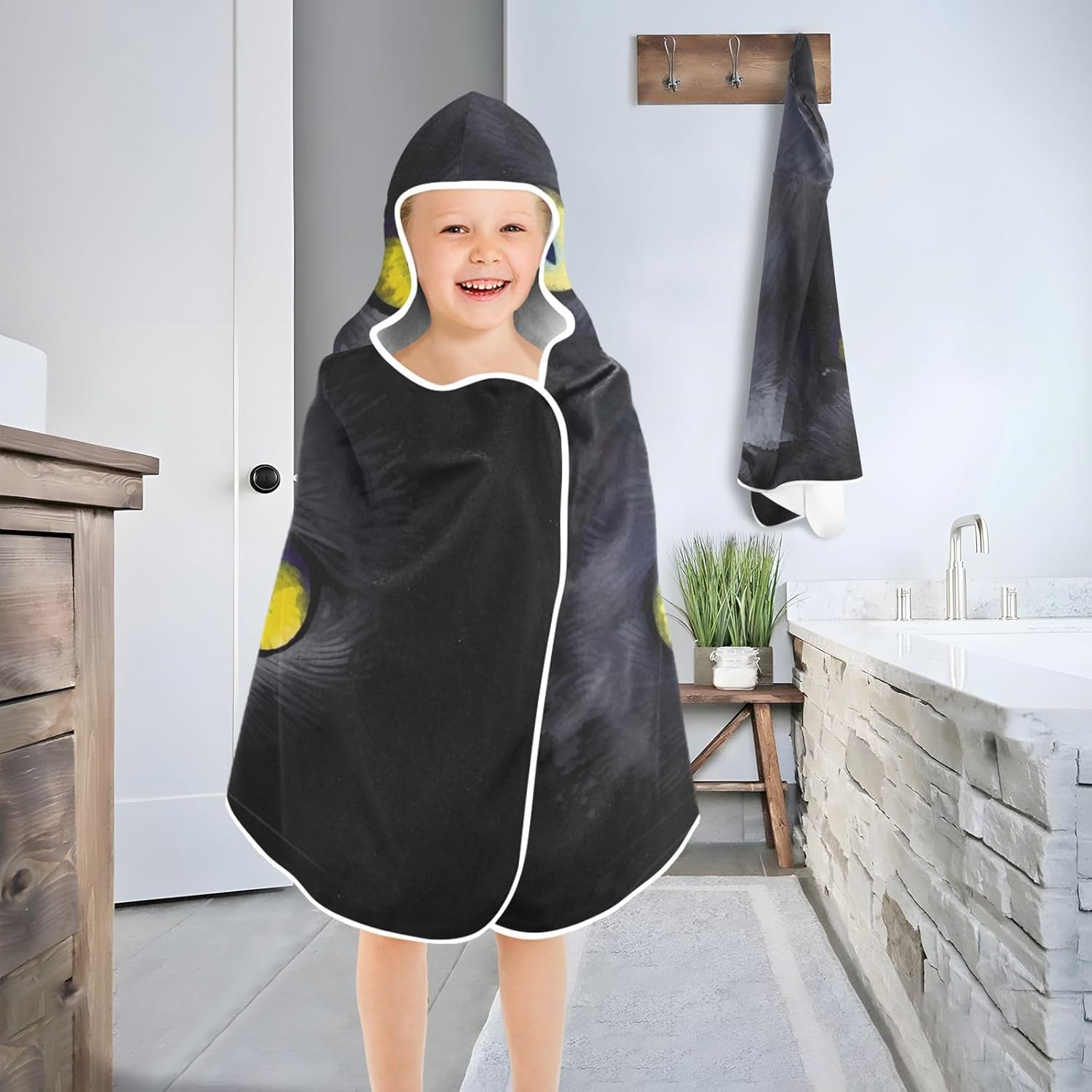 Black Cat Kids Bath Towel 24x50 Inch Hooded Wrap
