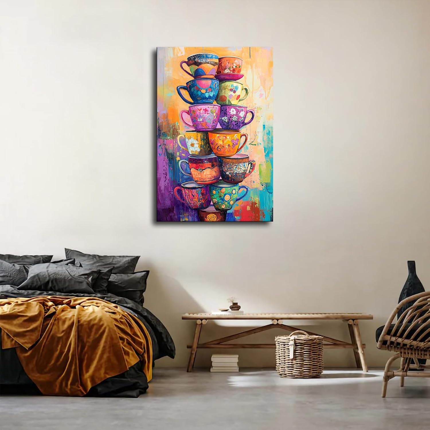 Colorful Coffee Cup Tower Stack Wall Art Poster