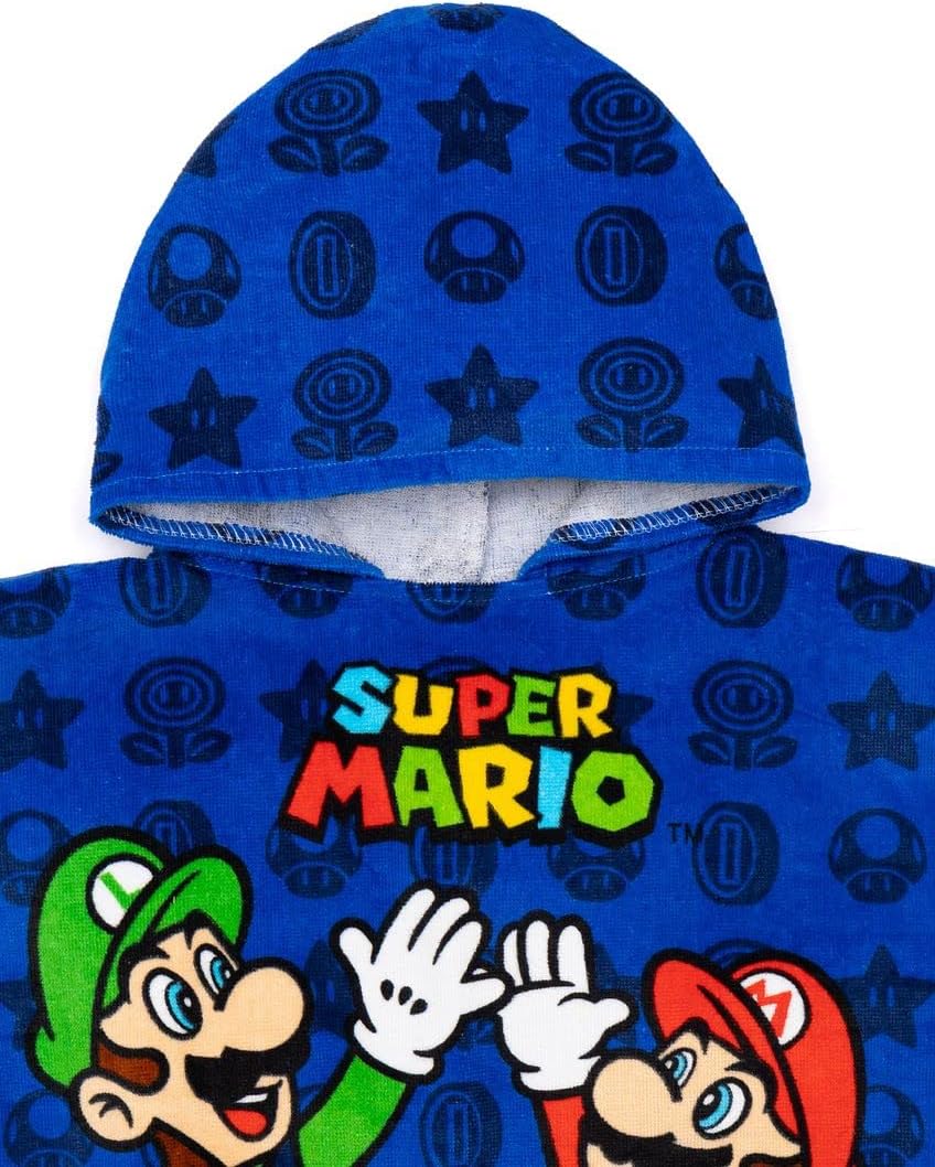 Super Mario Kids Towel Poncho - Blue Mario Luigi Bath Towel