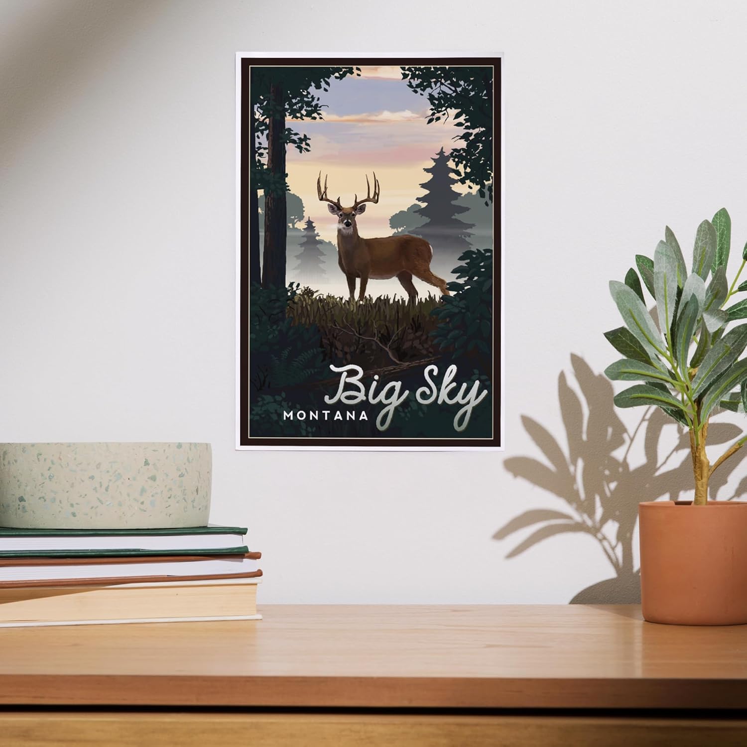 Lantern Press 8x12 Art Print Big Sky Montana Deer Sunrise