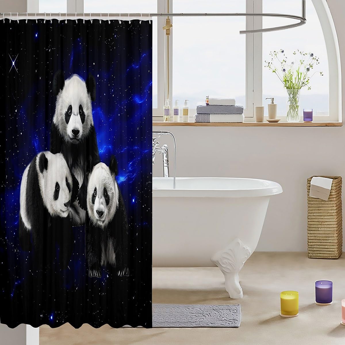 Feelyou Galaxy Panda Shower Curtain Set for Kids