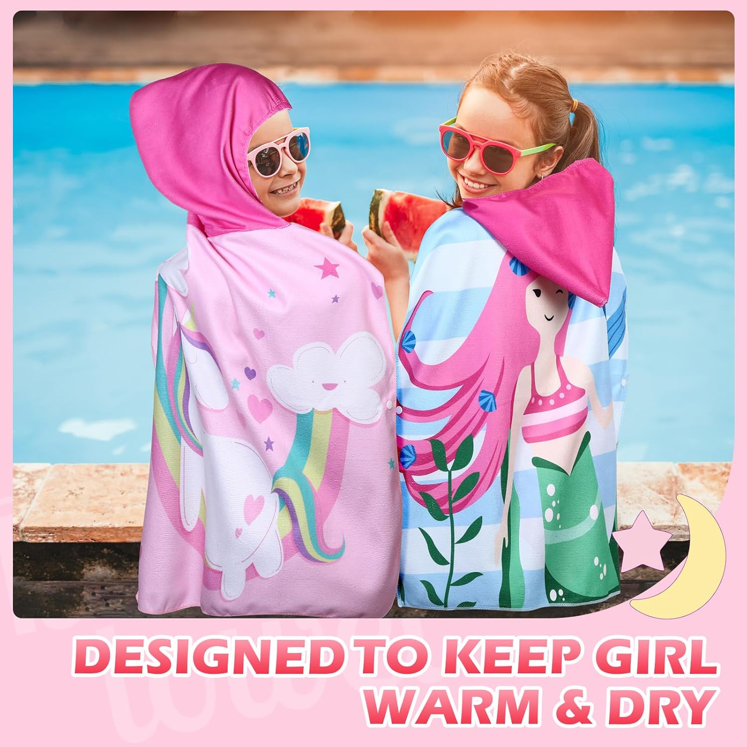 Oudain 6 Pcs Hooded Bath Towels for Kids 1