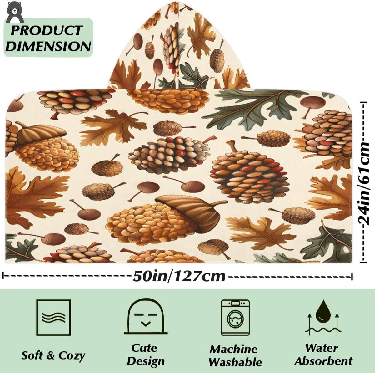 Pine Cone Border Kids Bath Towel 24x50 Inch
