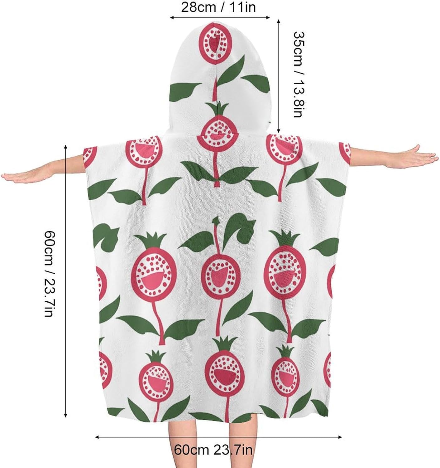 Kids Hooded Beach Towel with Pomegranate Pattern Design