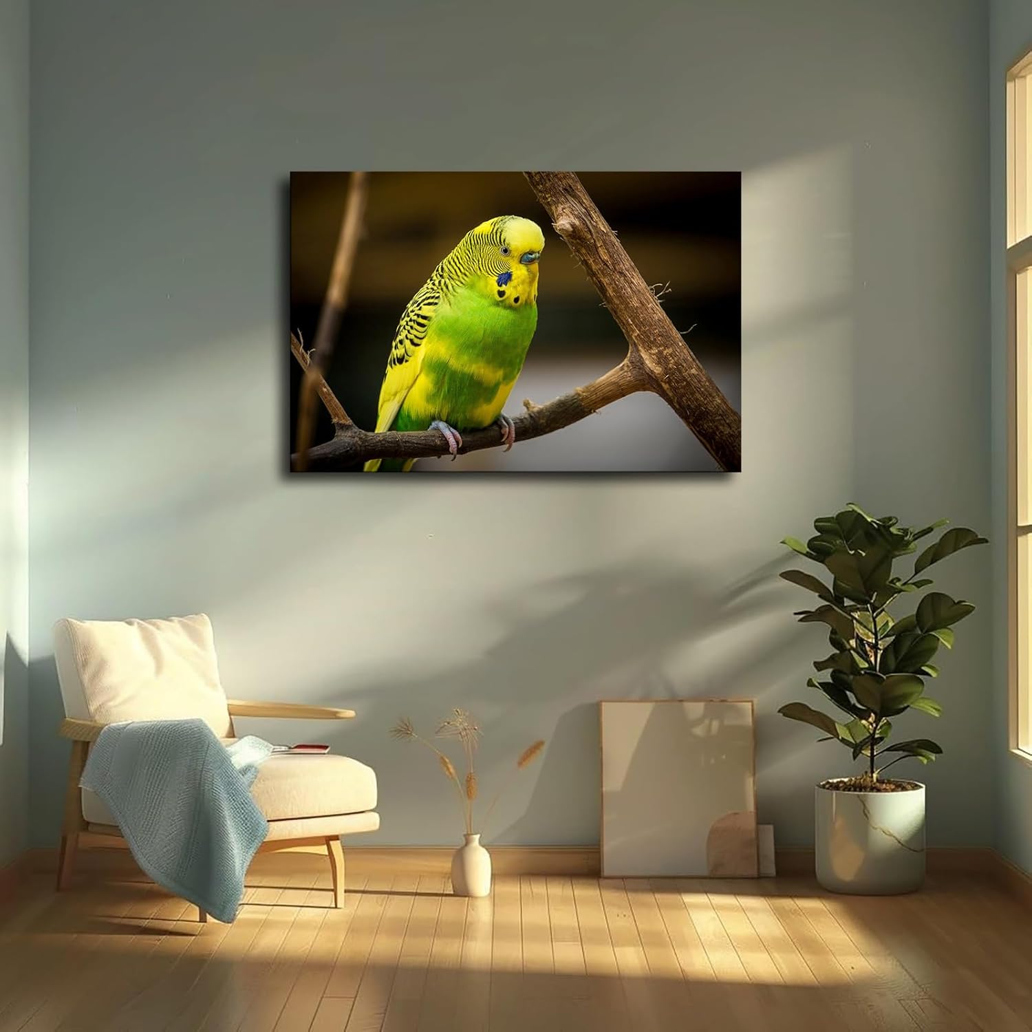 Cute Bird Parakeet Parrot Wall Art Poster Canvas Print Framed 20x30inch