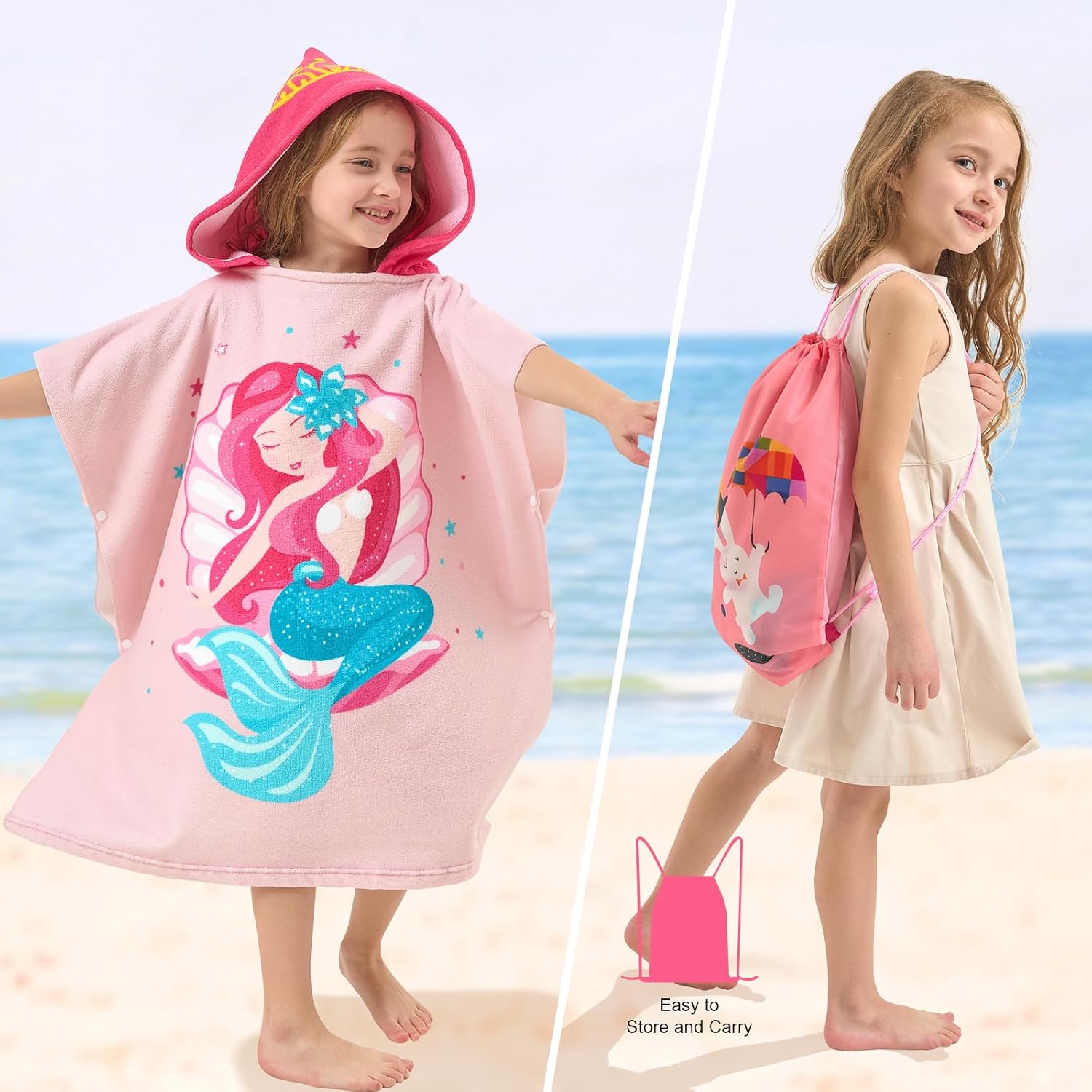 PINNKKU Mermaid Hooded Towel for Kids