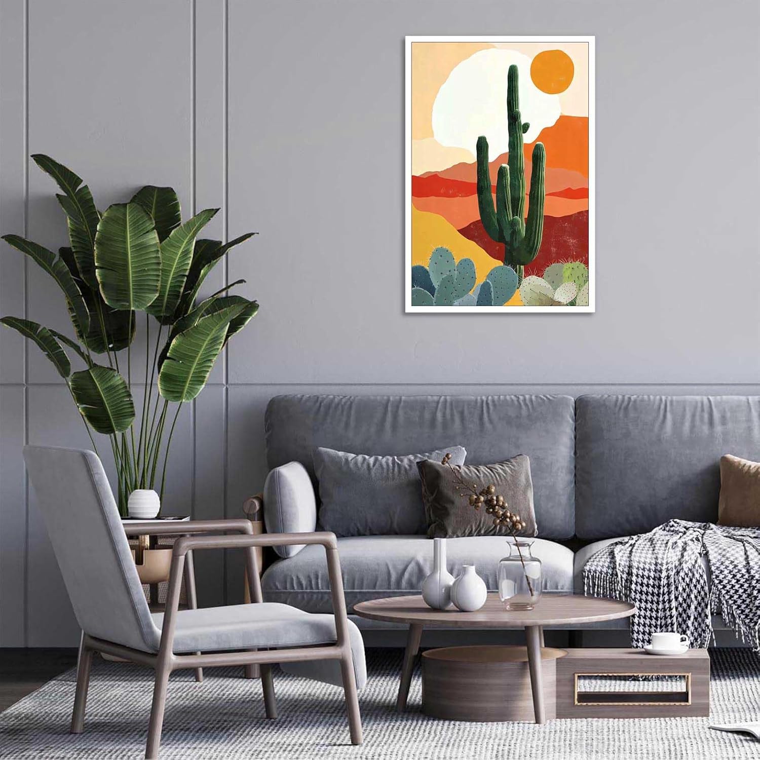 Vintage Desert Landscape Cactus Sunset Poster 24x36in