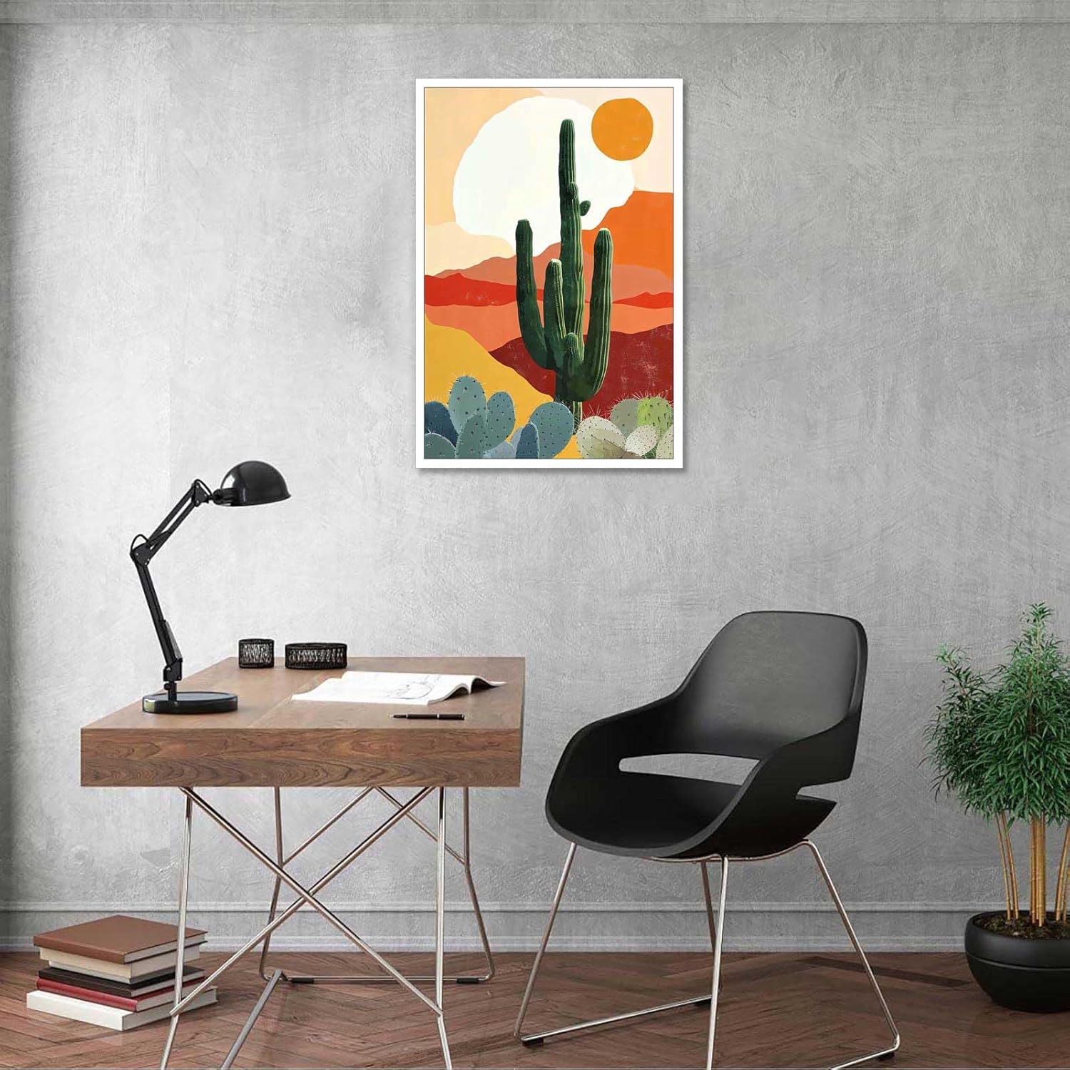 Vintage Desert Landscape Cactus Sunset Poster 24x36in