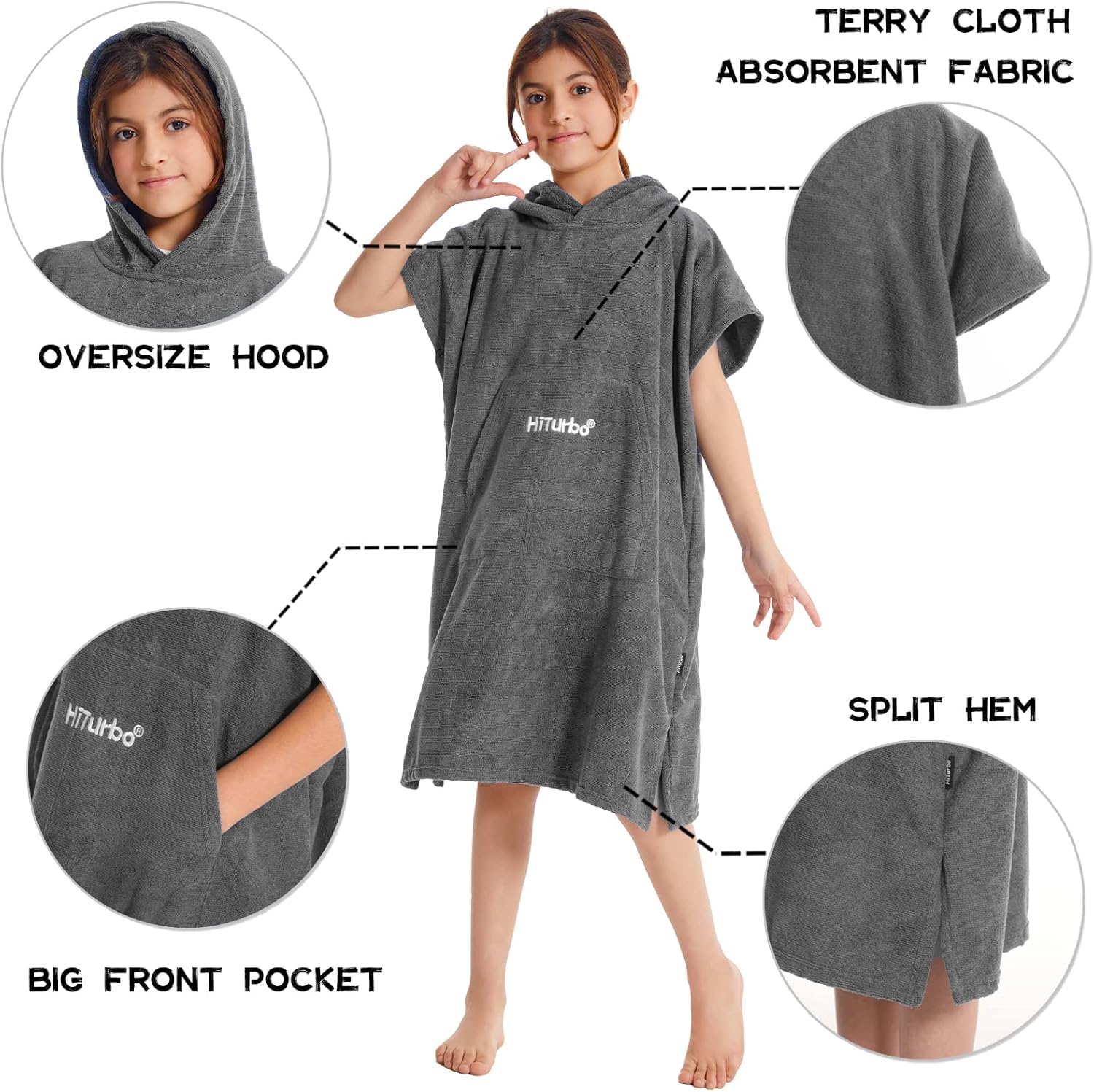 Hiturbo Kids Changing Towel Hoodie - Gray