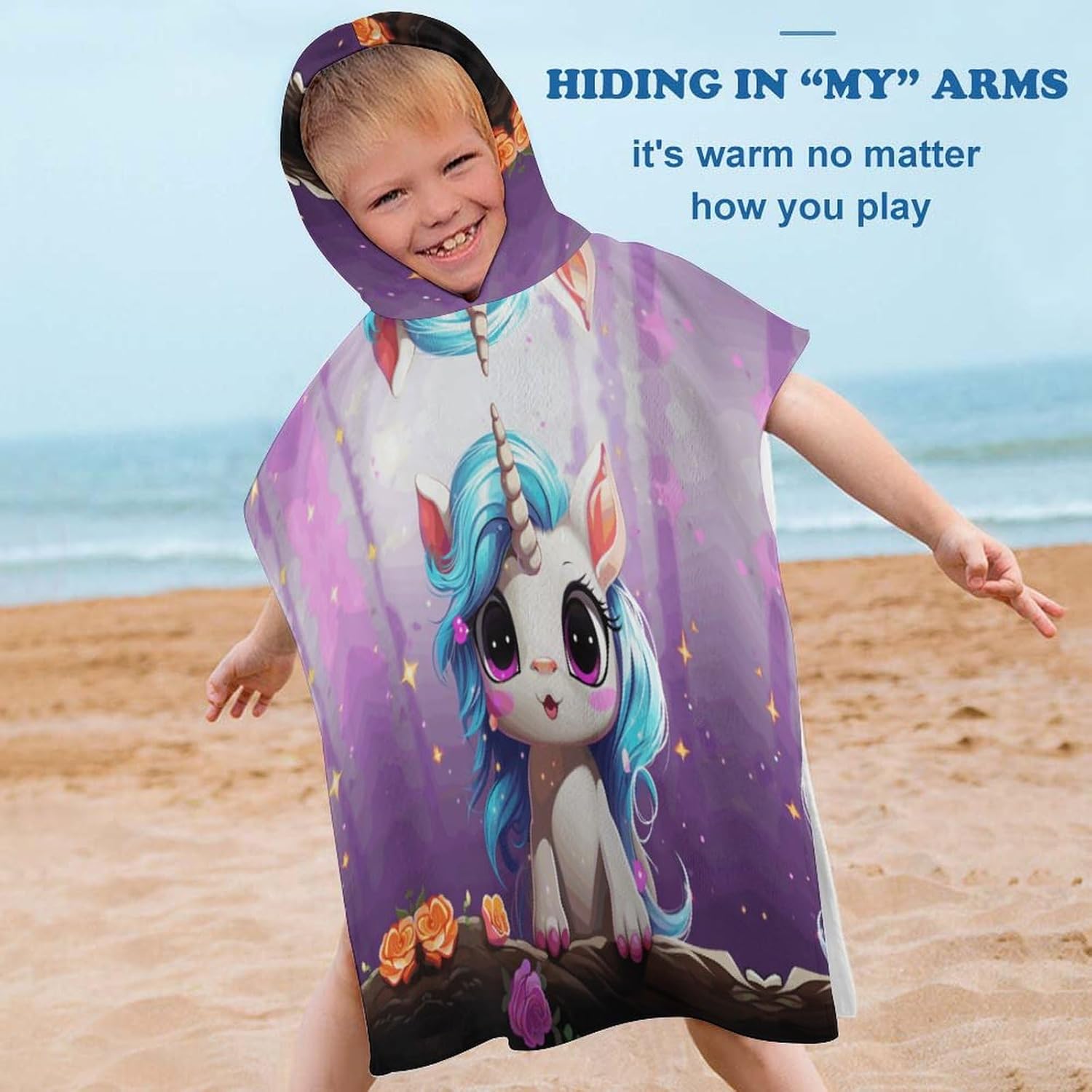 Kids Unicorn Print Hooded Beach Towel